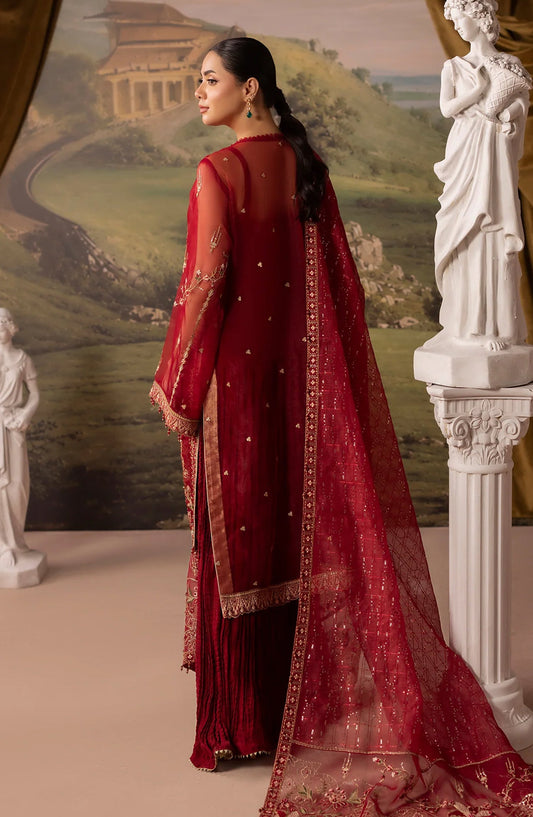 Dehleez by Embroidered Organza Unstitched 3 Piece Suit - DL-53 - AK26DLZ - Red - Formal Collection