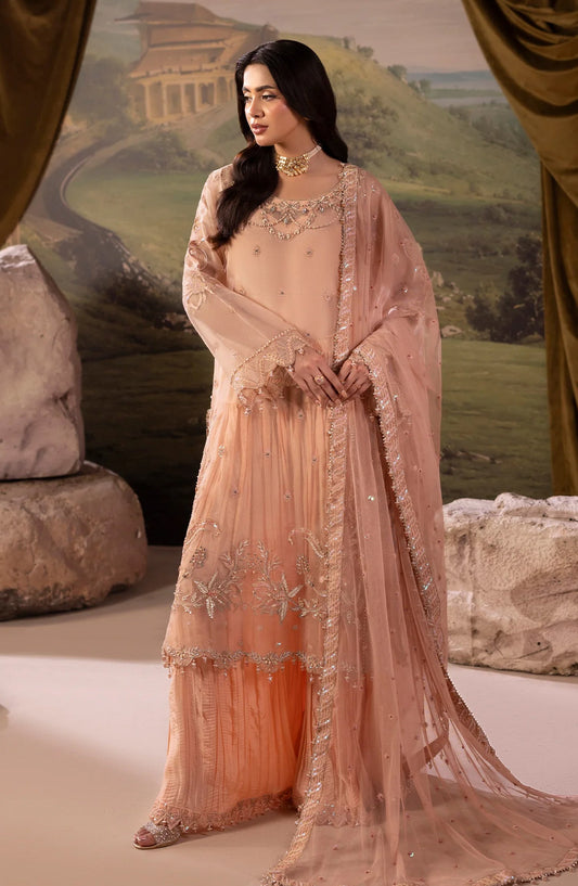 Dehleez by Embroidered Organza Unstitched 3 Piece Suit - DL-54 - AK26DLZ - Peach - Formal Collection