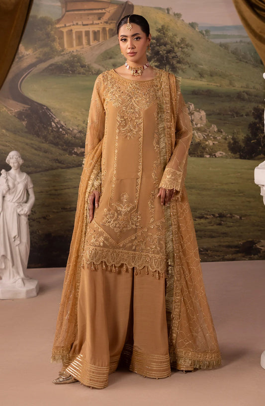 Dehleez by Embroidered Organza Unstitched 3 Piece Suit - DL-56 - AK26DLZ - Orange - Formal Collection