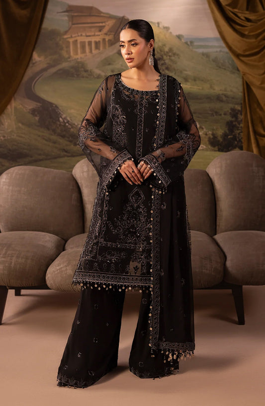 Dehleez by Embroidered Organza Unstitched 3 Piece Suit - DL-58 - AK26DLZ - Black - Formal Collection