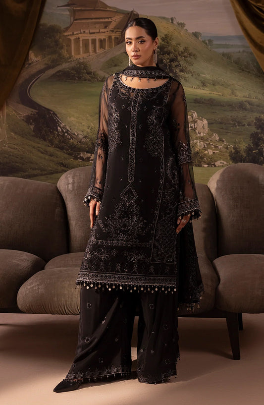 Dehleez by Embroidered Organza Unstitched 3 Piece Suit - DL-58 - AK26DLZ - Black - Formal Collection