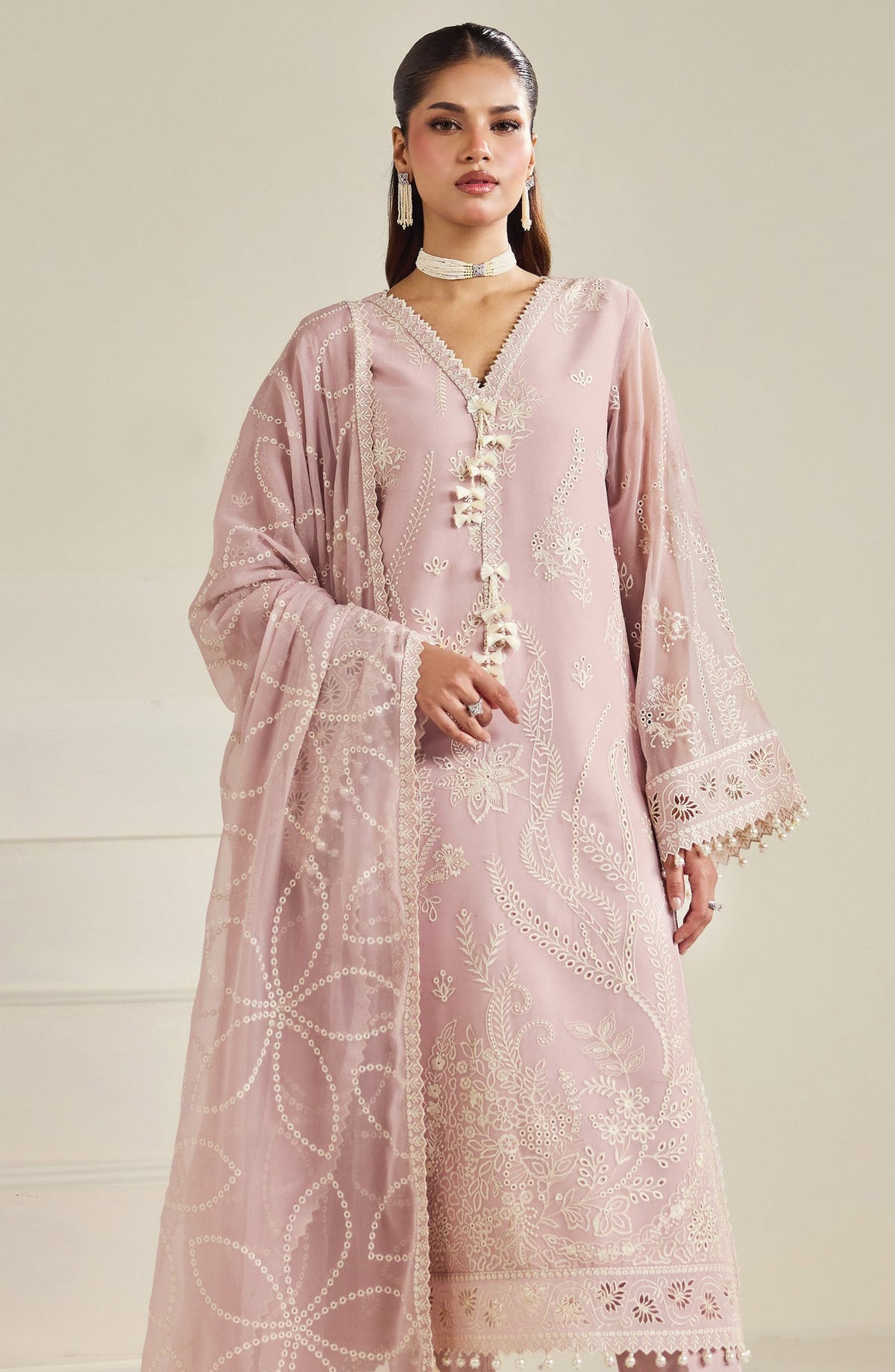 Dhaagay by Alizeh Embroidered Chiffon Unstitched 3 Piece Suit - 12-Ornee - ALZ26DHG - Pink - Festive Collection