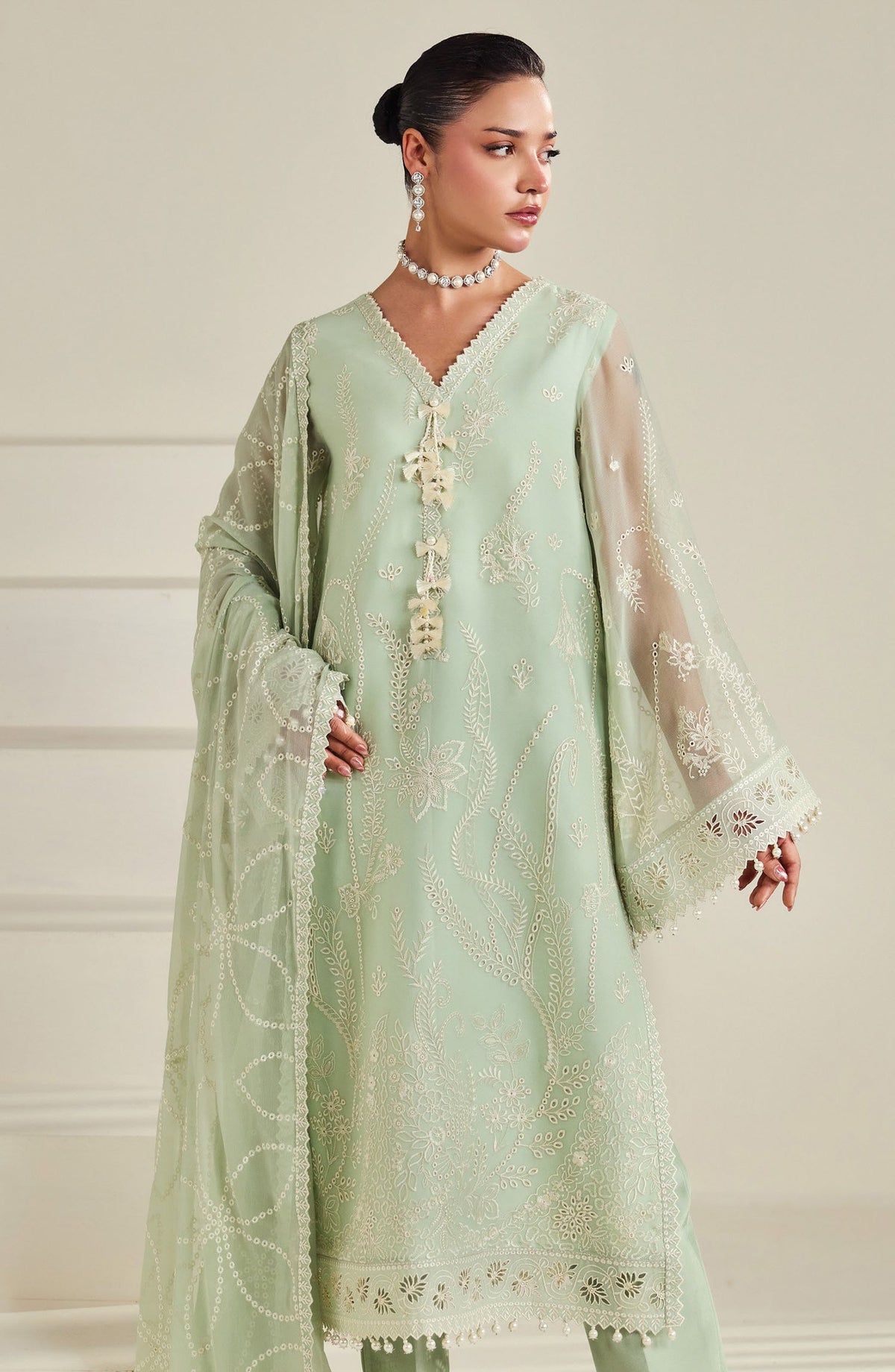 Dhaagay by Alizeh Embroidered Chiffon Unstitched 3 Piece Suit - 11-Meerak - ALZ26DHG - Pista Green - Festive Collection