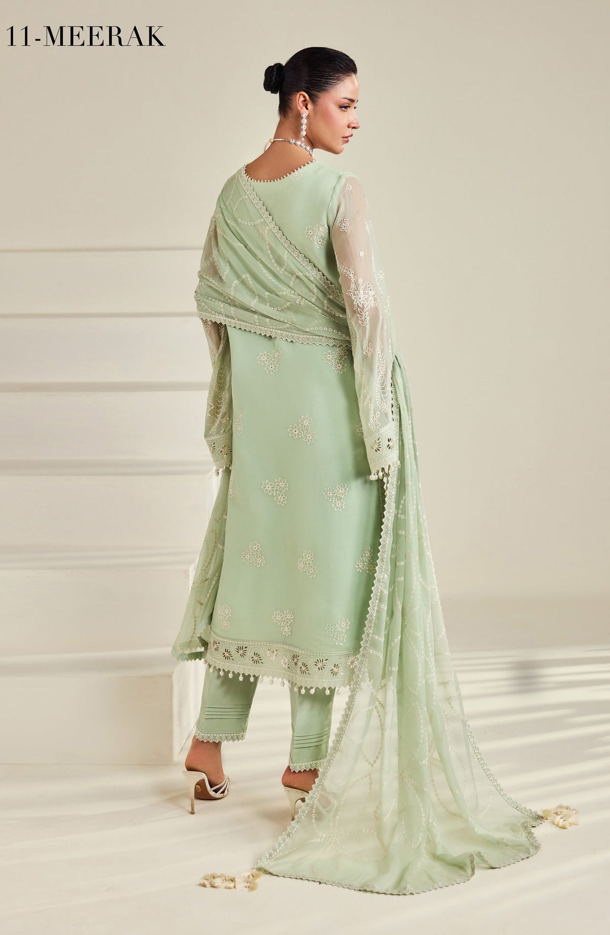 Dhaagay by Alizeh Embroidered Chiffon Unstitched 3 Piece Suit - 11-Meerak - ALZ26DHG - Pista Green - Festive Collection