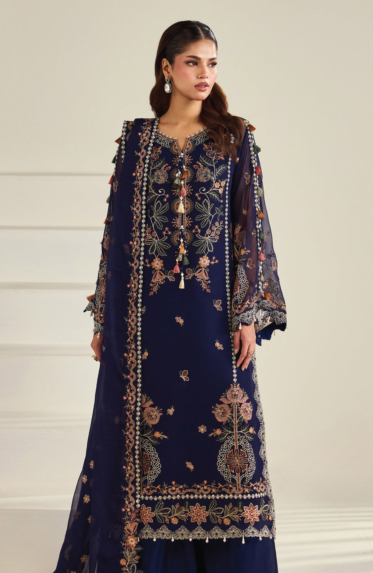 Dhaagay by Alizeh Embroidered Chiffon Unstitched 3 Piece Suit - 10-Anvah - ALZ26DHG - Blue - Festive Collection