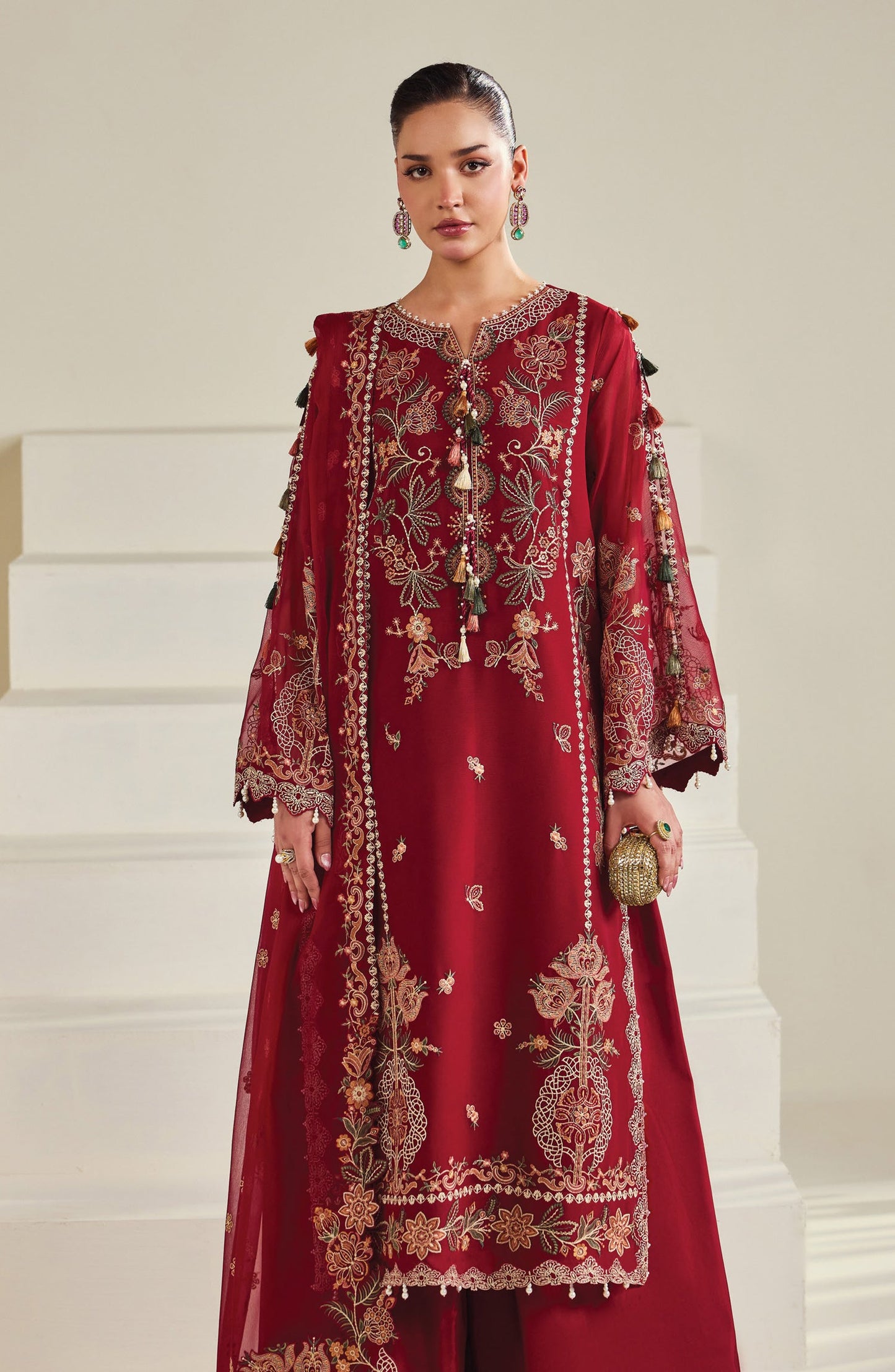 Dhaagay by Alizeh Embroidered Chiffon Unstitched 3 Piece Suit - 09-Suraira - ALZ26DHG - Red - Festive Collection