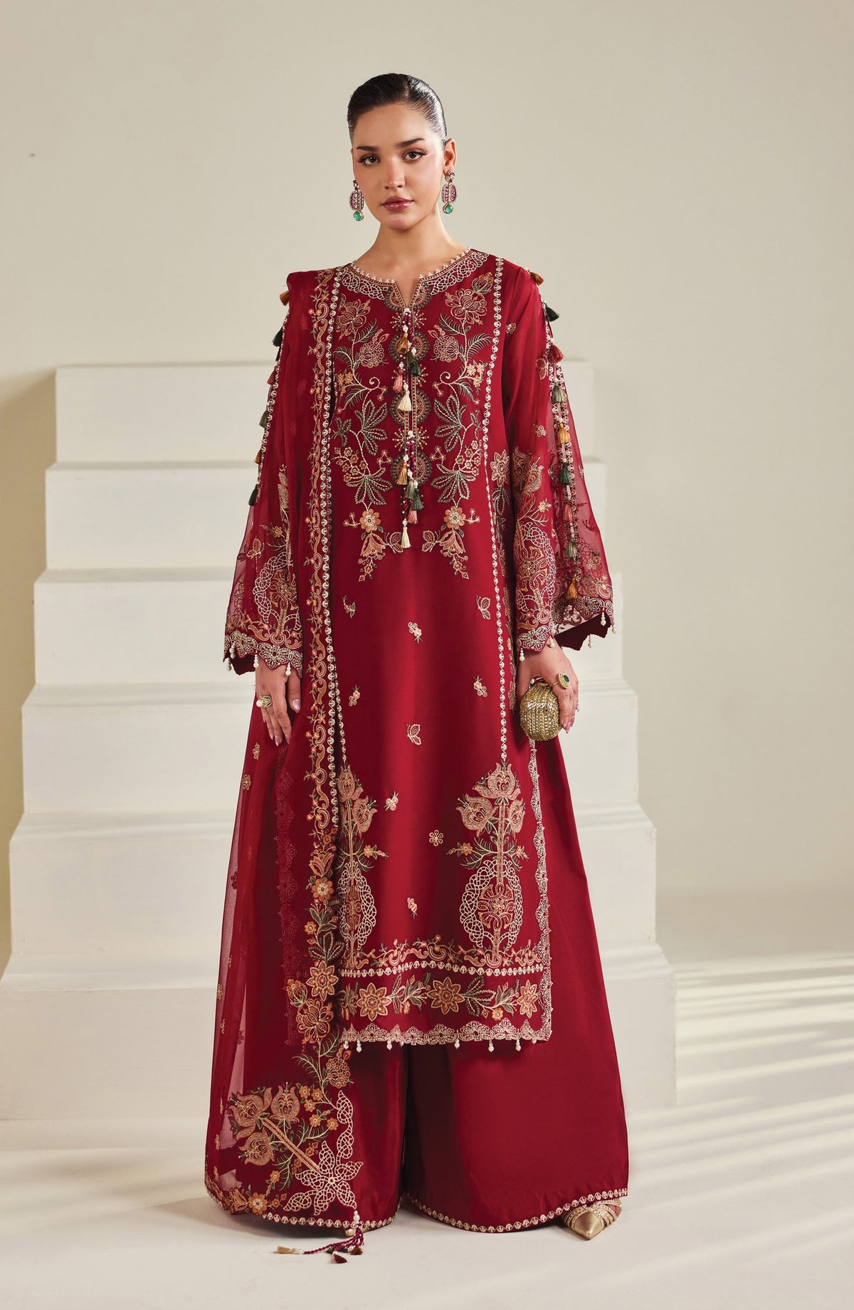 Dhaagay by Alizeh Embroidered Chiffon Unstitched 3 Piece Suit - 09-Suraira - ALZ26DHG - Red - Festive Collection