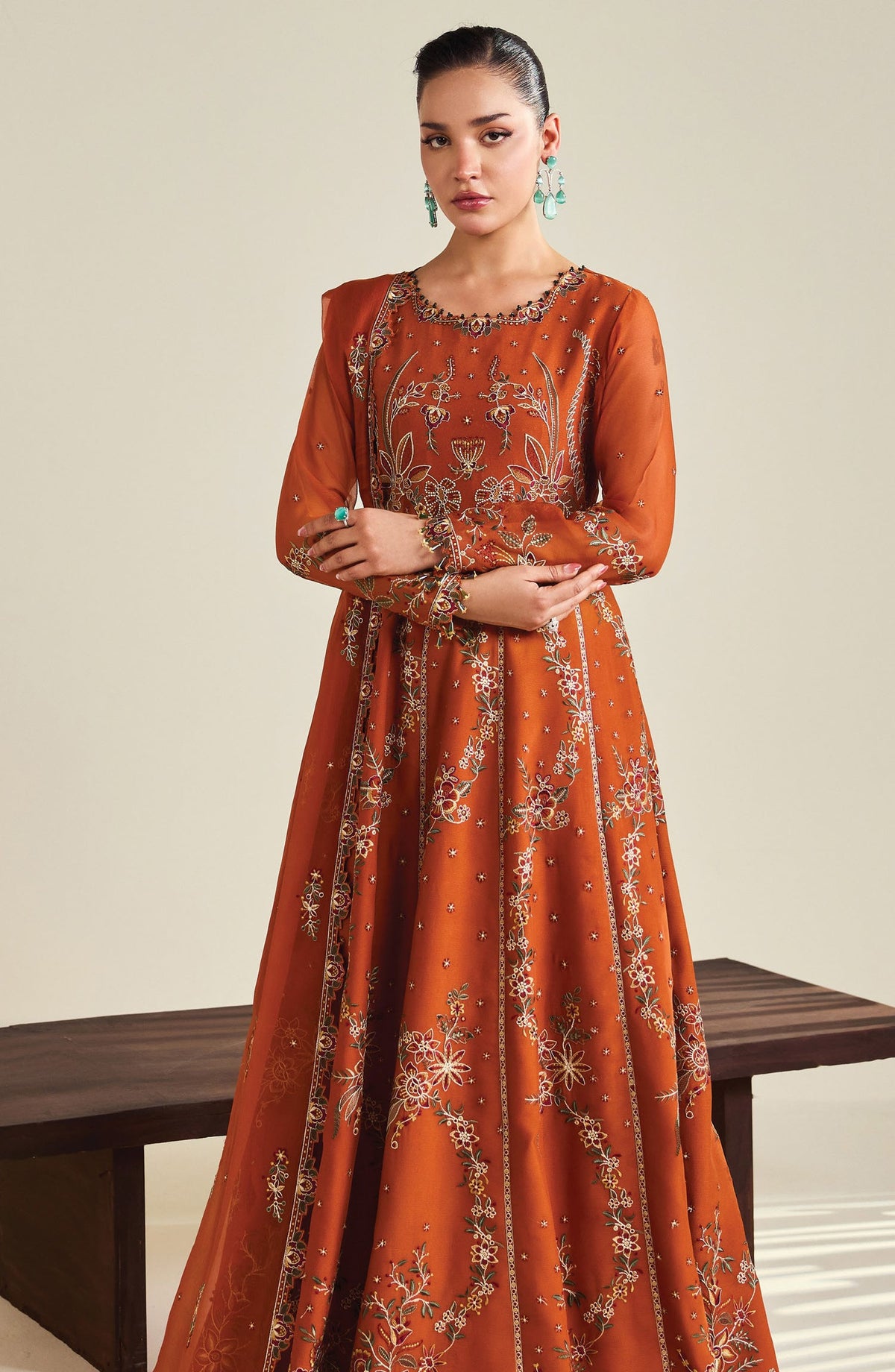 Dhaagay by Alizeh Embroidered Chiffon Unstitched 3 Piece Suit - 04-Zumar - ALZ26DHG - Rust - Festive Collection