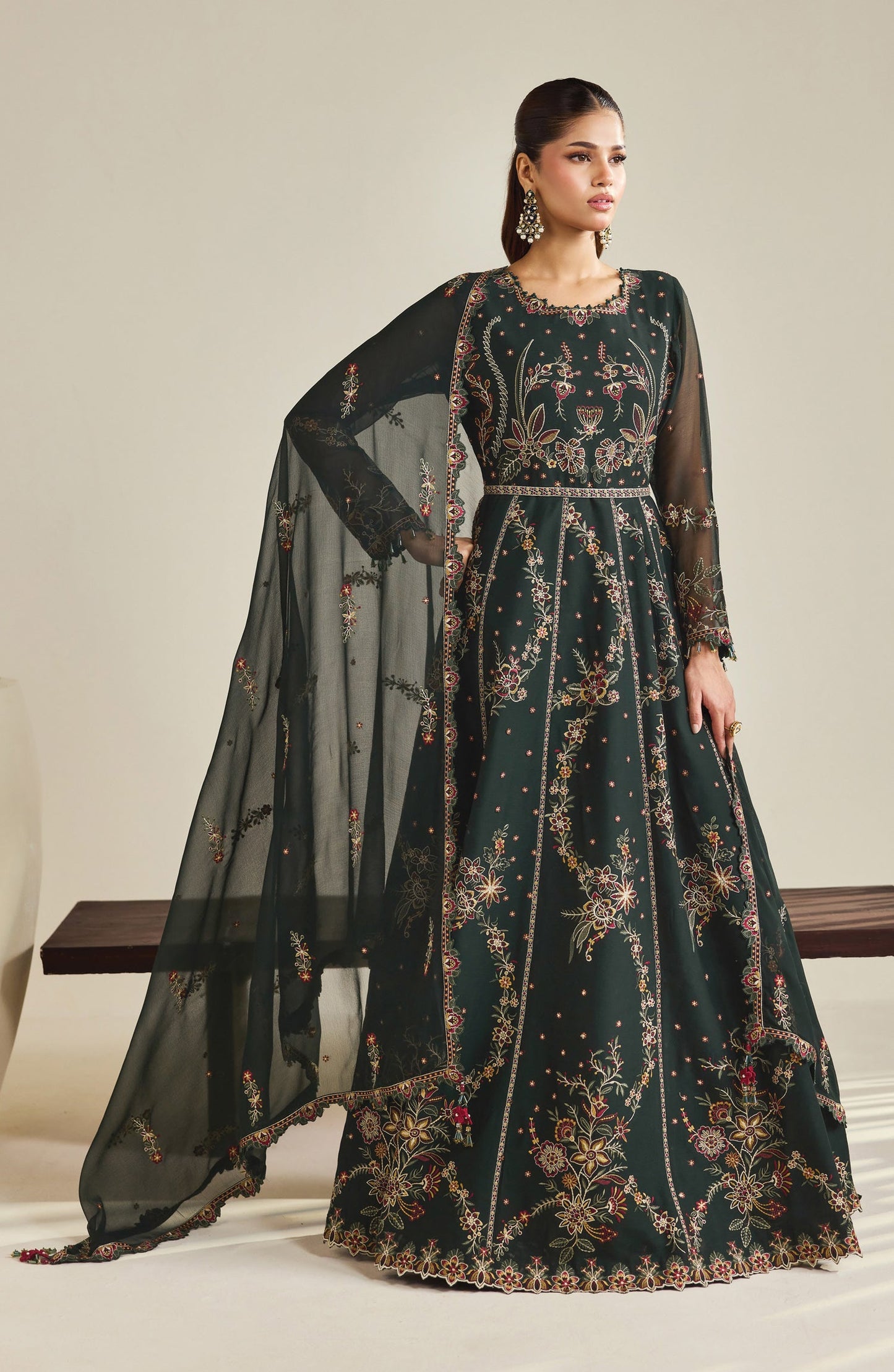 Dhaagay by Alizeh Embroidered Chiffon Unstitched 3 Piece Suit - 03-Sohana - ALZ26DHG - Teal - Festive Collection