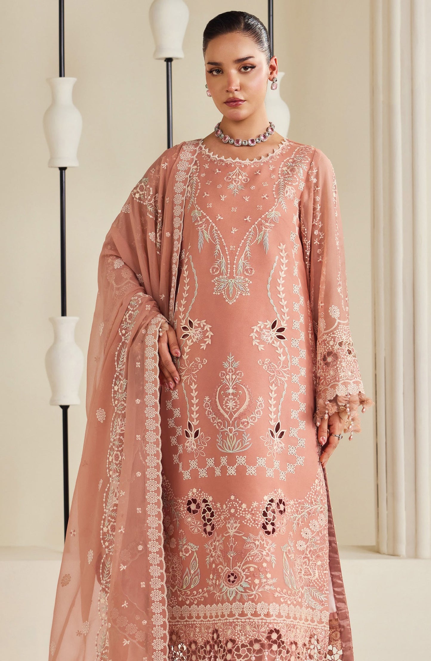 Dhaagay by Alizeh Embroidered Chiffon Unstitched 3 Piece Suit - 01-Sorah - ALZ26DHG - Pink - Festive Collection