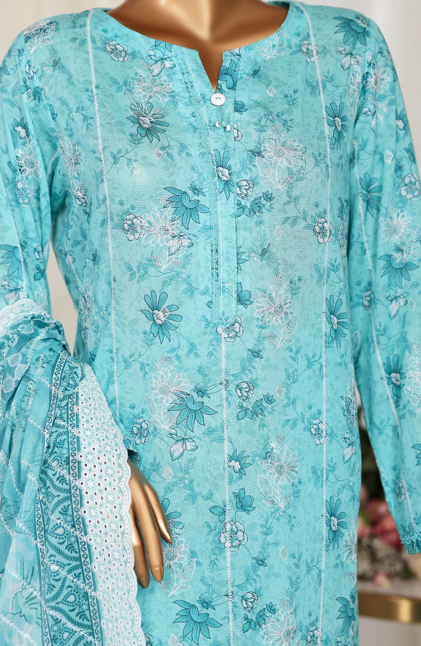 Dhagakari by HZ Embroidered Lawn Unstitched 3 Piece Suit - D-02 - HZ26KAAR - Blue - Summer Collection