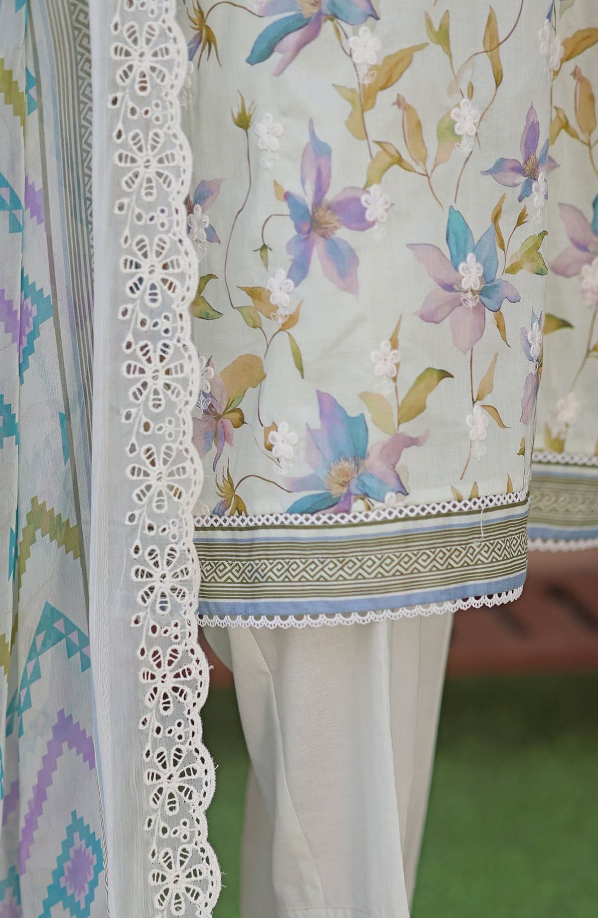 Dhagakari by HZ Textile Embroidered Lawn Unstitched 3 Piece Suit - D-11 - HZ26DGK - White - Summer Collection