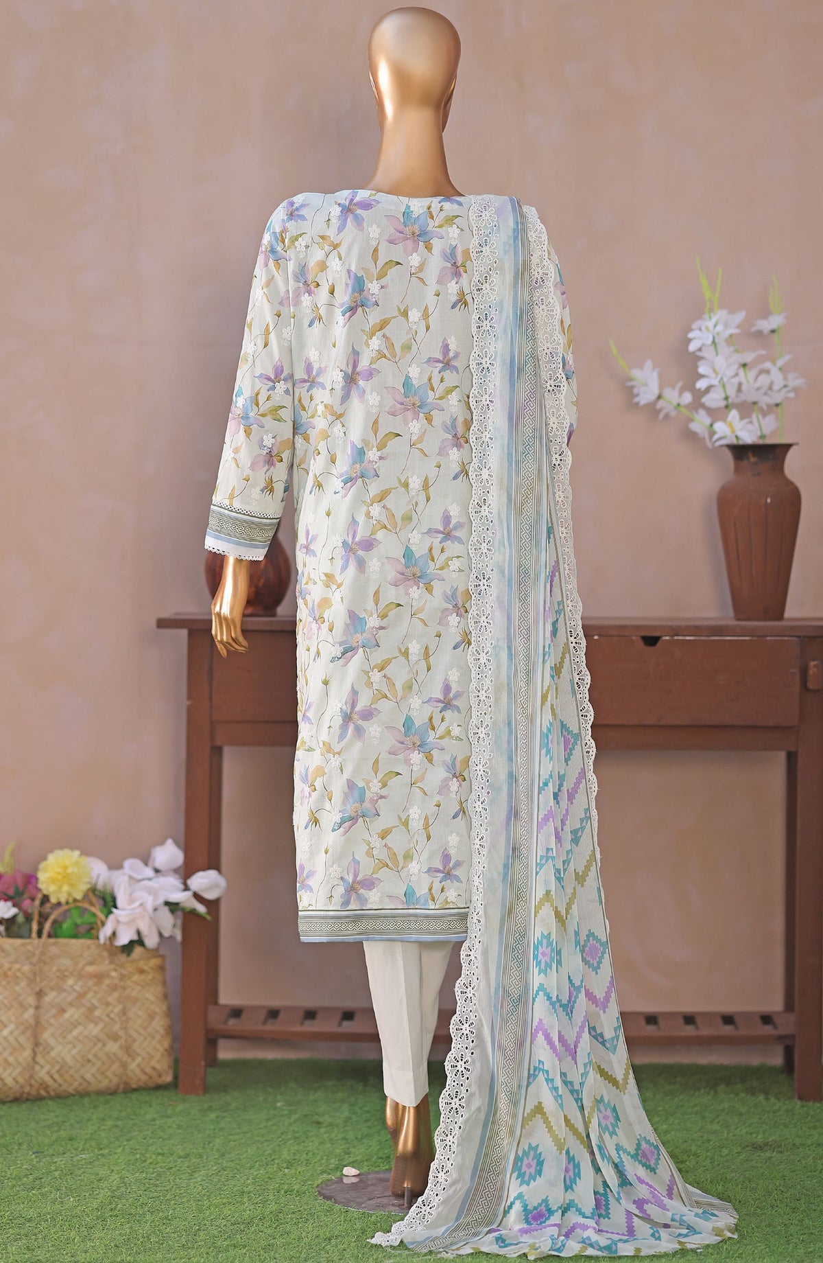 Dhagakari by HZ Textile Embroidered Lawn Unstitched 3 Piece Suit - D-11 - HZ26DGK - White - Summer Collection