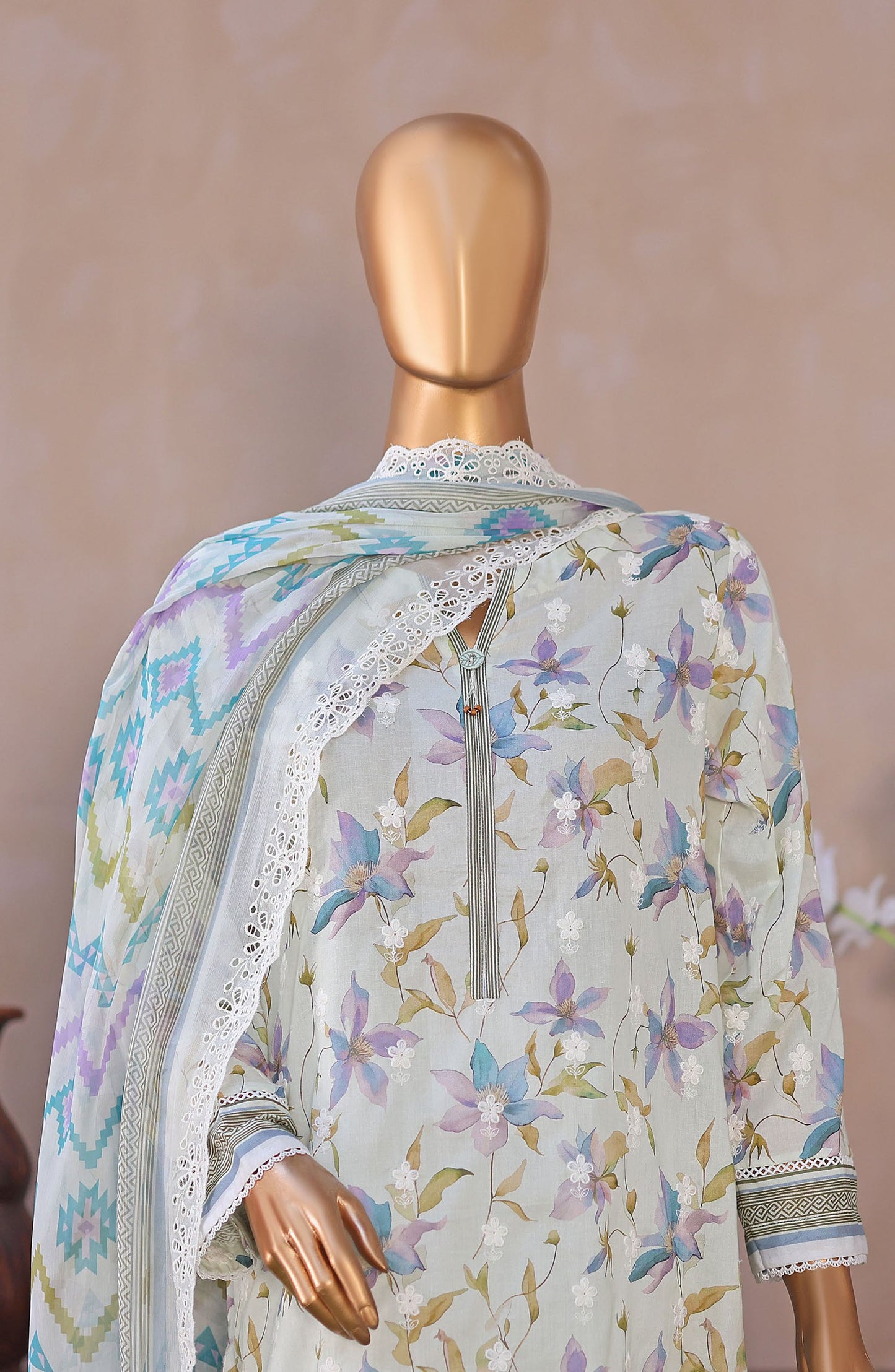 Dhagakari by HZ Textile Embroidered Lawn Unstitched 3 Piece Suit - D-11 - HZ26DGK - White - Summer Collection