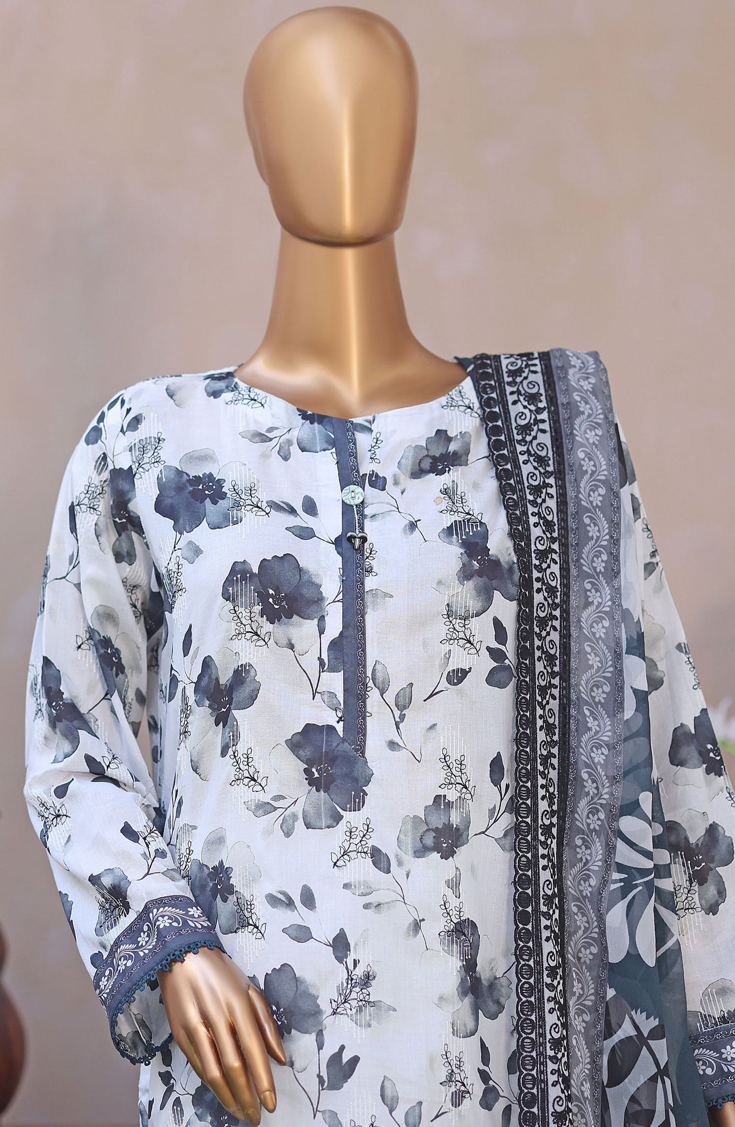 Dhagakari by HZ Textile Embroidered Lawn Unstitched 3 Piece Suit - D-08 - HZ26DGK - White - Summer Collection