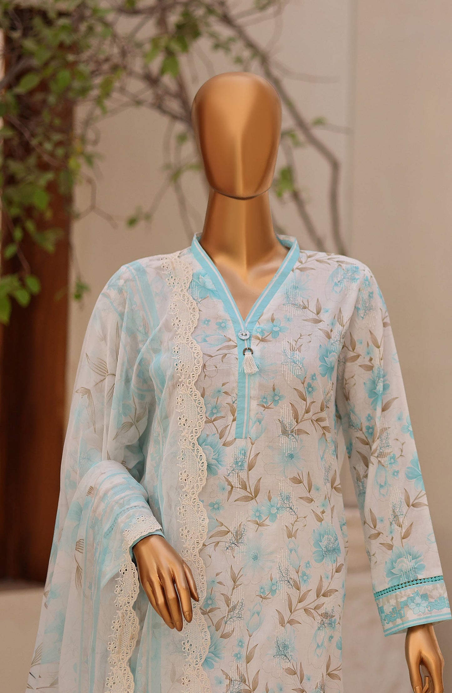 Dhagakari by HZ Textile Embroidered Lawn Unstitched 3 Piece Suit - D-05 - HZ26DGK - White - Summer Collection