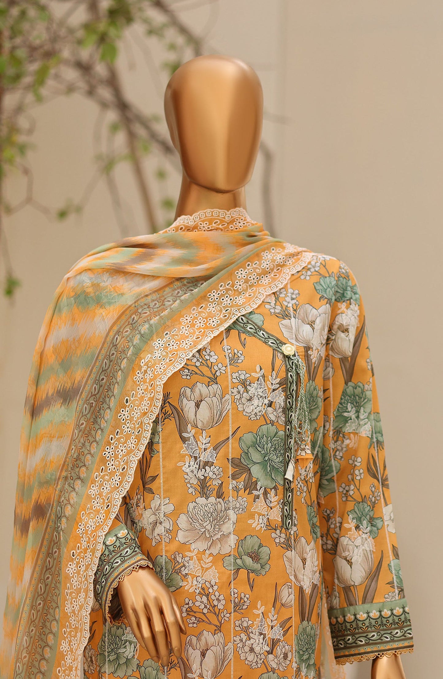 Dhagakari by HZ Textile Embroidered Lawn Unstitched 3 Piece Suit - D-04 - HZ26DGK - Yellow - Summer Collection