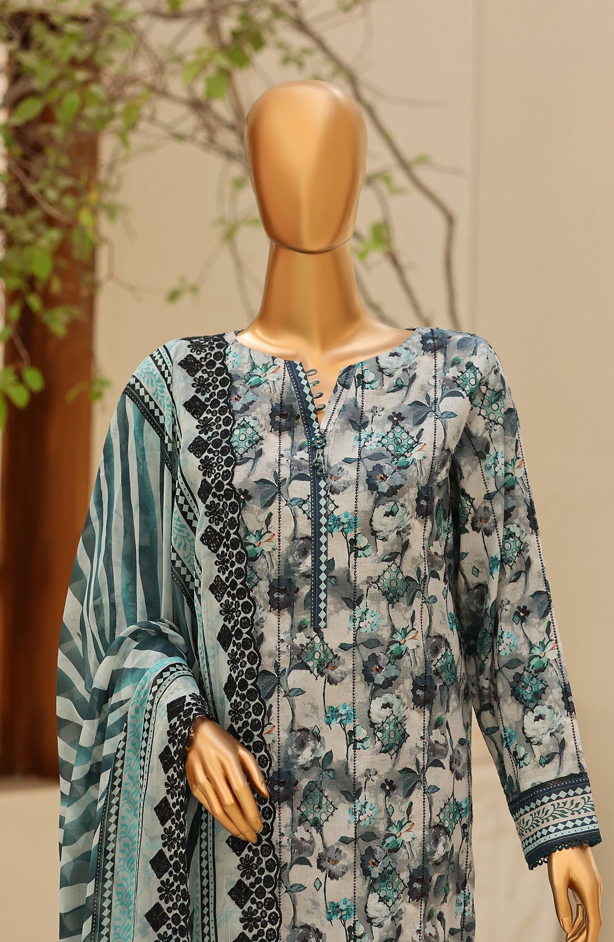 Dhagakari by HZ Textile Embroidered Lawn Unstitched 3 Piece Suit - D-02 - HZ26DGK - Green - Summer Collection