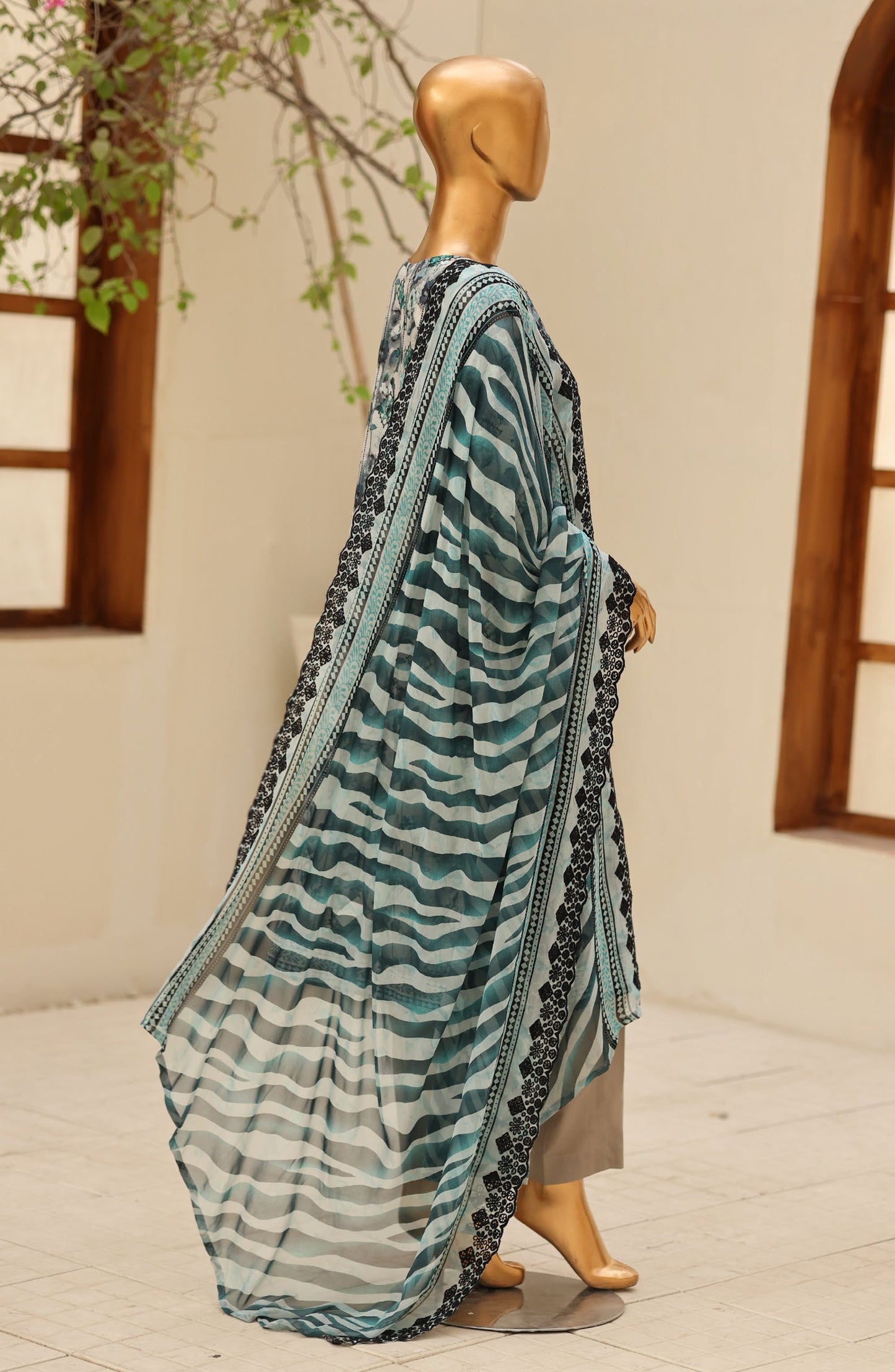 Dhagakari by HZ Textile Embroidered Lawn Unstitched 3 Piece Suit - D-02 - HZ26DGK - Green - Summer Collection