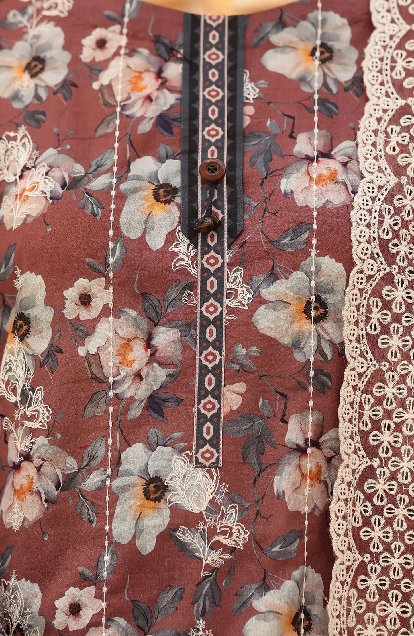 Dhagakari by HZ Textile Embroidered Lawn Unstitched 3 Piece Suit - D-01 - HZ26DGK - Maroon - Summer Collection
