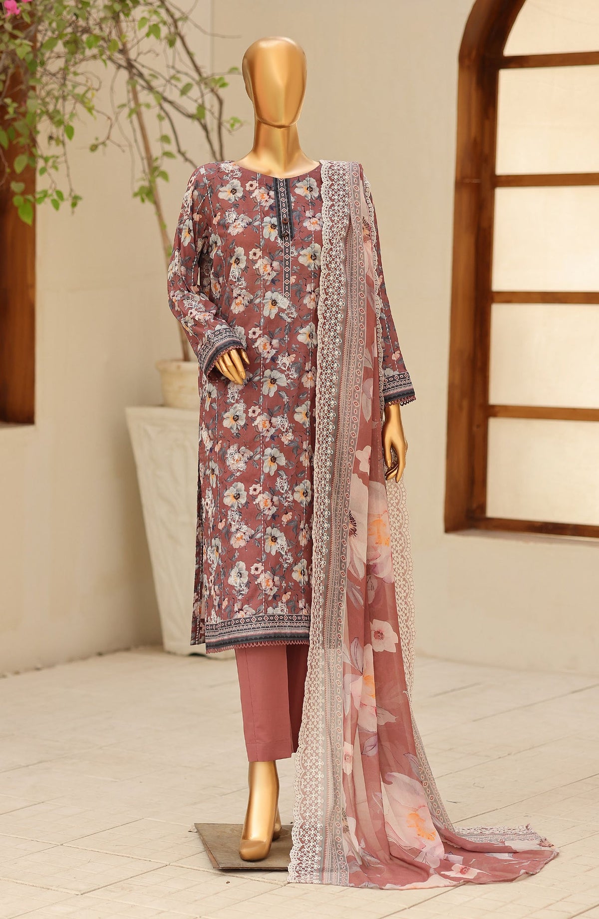 Dhagakari by HZ Textile Embroidered Lawn Unstitched 3 Piece Suit - D-01 - HZ26DGK - Maroon - Summer Collection