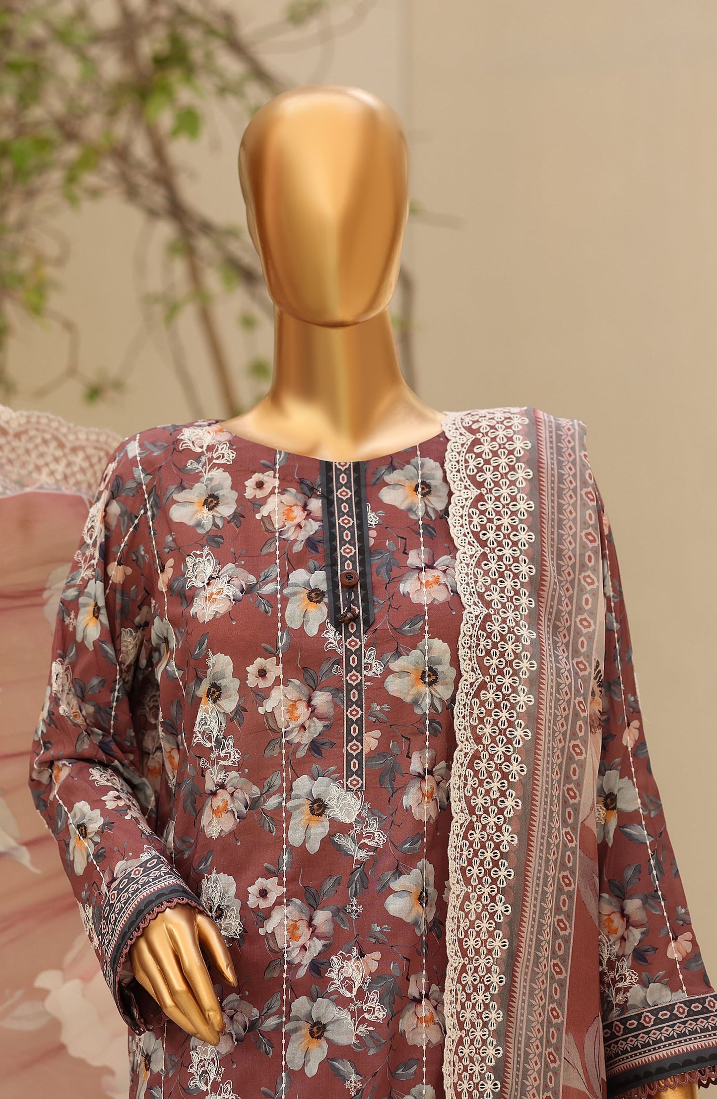 Dhagakari by HZ Textile Embroidered Lawn Unstitched 3 Piece Suit - D-01 - HZ26DGK - Maroon - Summer Collection