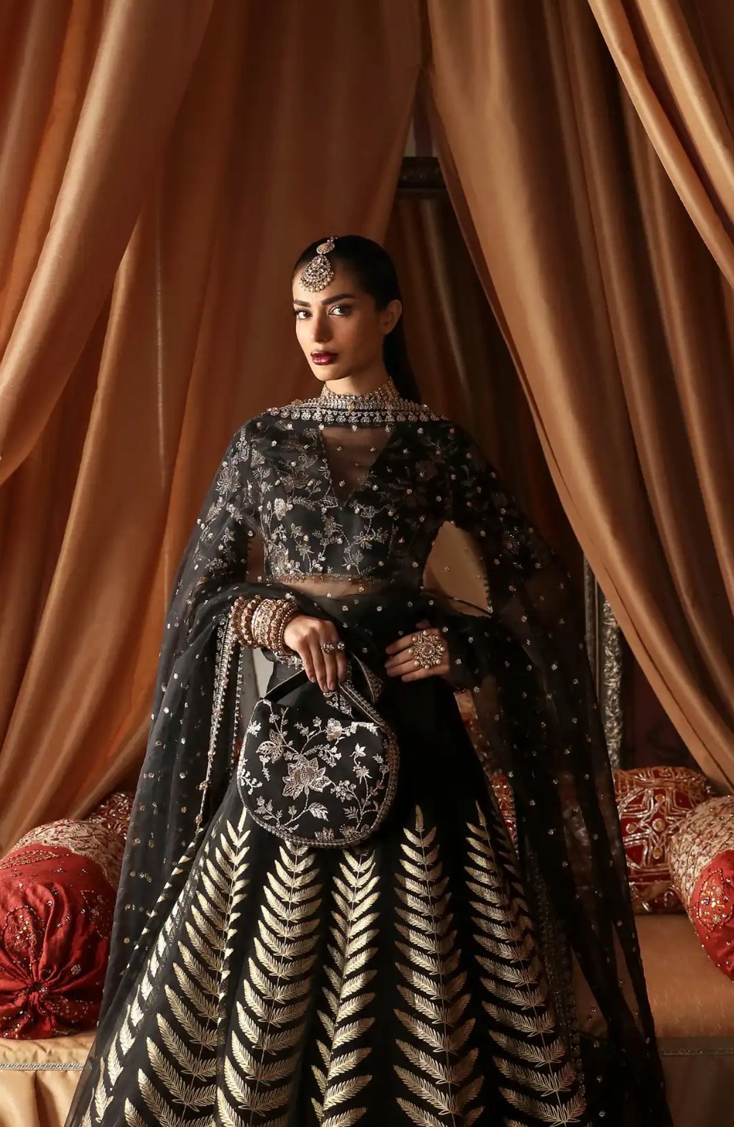 Divani by Afrozeh The Silk Edit Embroidered Silk Unstitched 3 Piece Suit - AS-045 ZAREEN - AF25DV - Black - Luxury Festive Collection