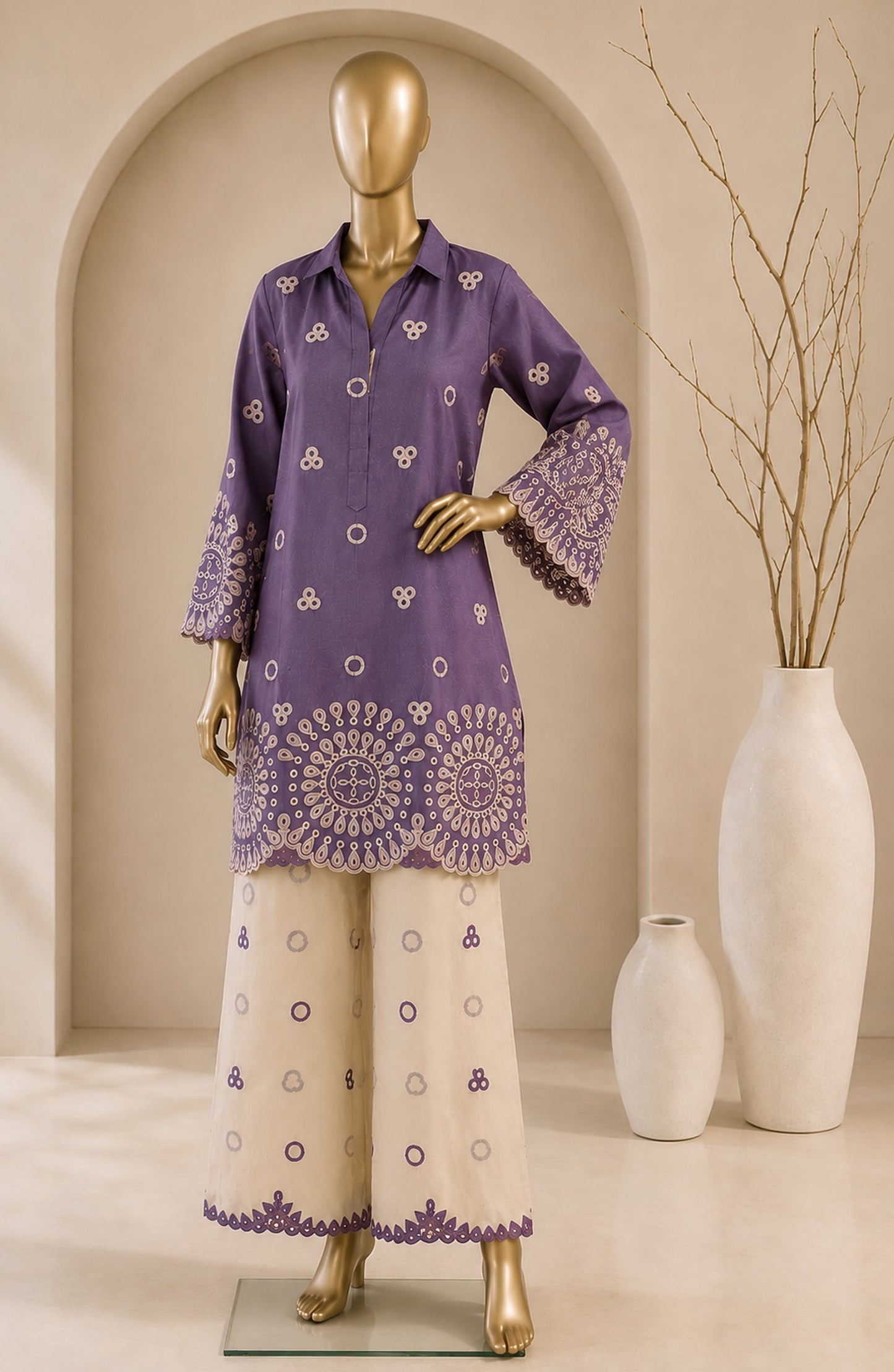 Dur e Hawa by Amna Khadija Embroidered Cotton Lawn Stitched 2 Piece Suit - AKDH-LP-01-A - AM26HWD - Purple - Summer Collection
