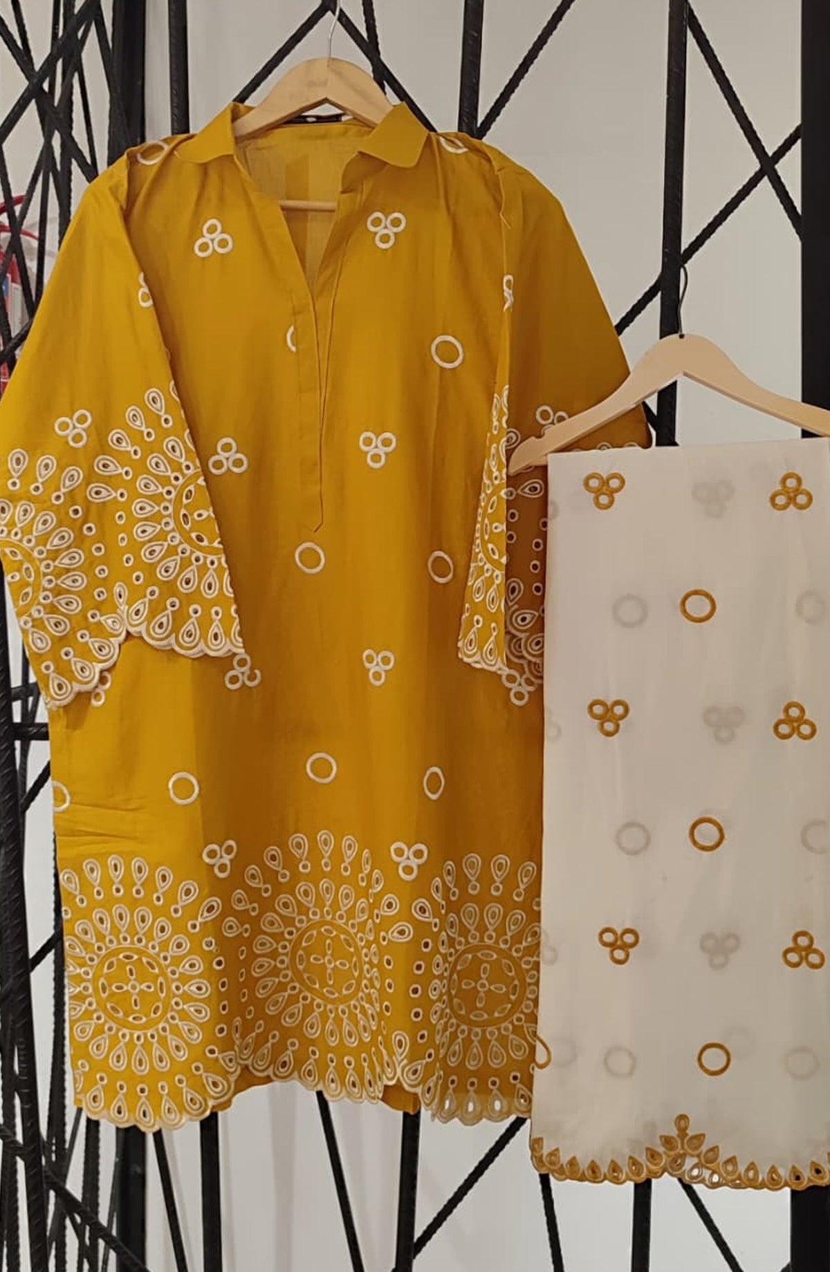 Dur e Hawa by Amna Khadija Embroidered Cotton Lawn Stitched 2 Piece Suit - AKDH-LP-01-B - AM26HWD - Mustard - Summer Collection
