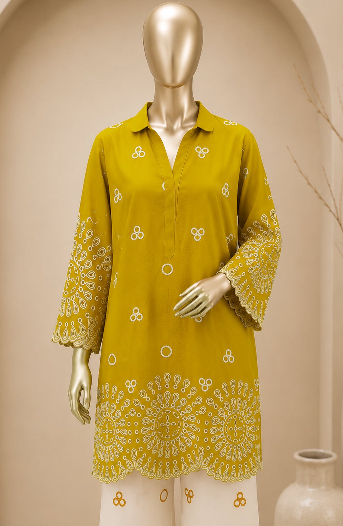 Dur e Hawa by Amna Khadija Embroidered Cotton Lawn Stitched 2 Piece Suit - AKDH-LP-01-B - AM26HWD - Mustard - Summer Collection