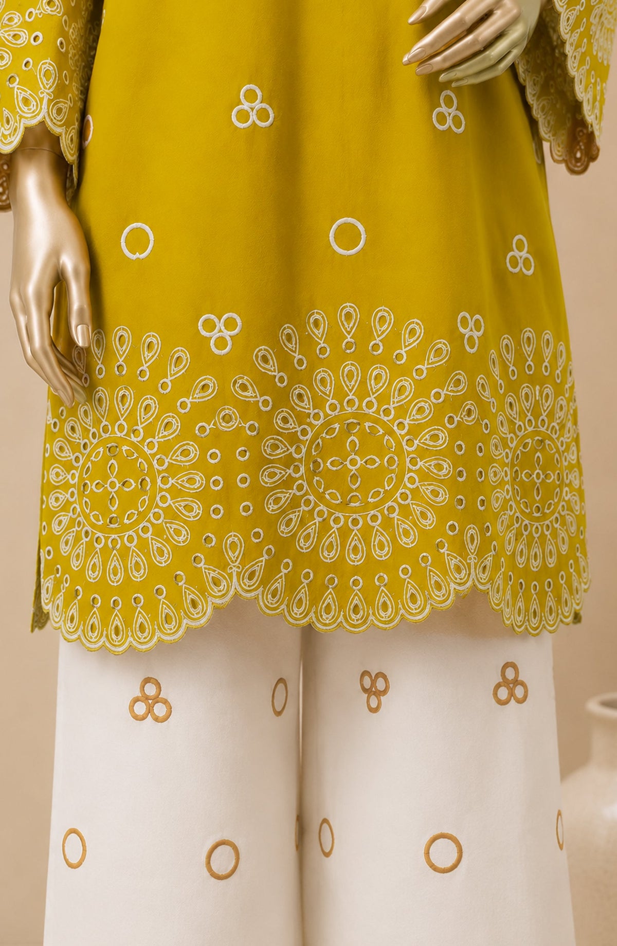 Dur e Hawa by Amna Khadija Embroidered Cotton Lawn Stitched 2 Piece Suit - AKDH-LP-01-B - AM26HWD - Mustard - Summer Collection