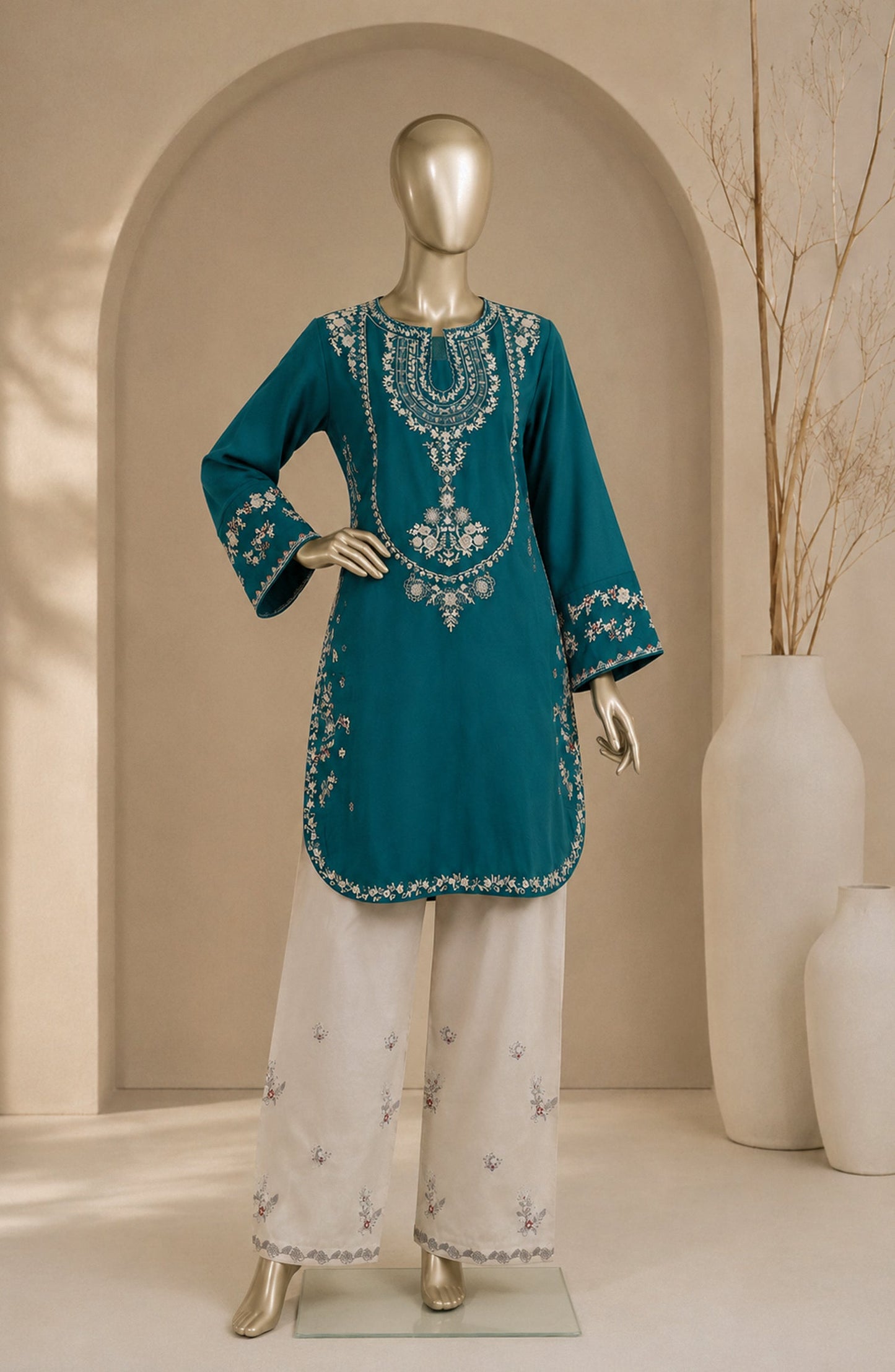 Dur e Hawa by Amna Khadija Embroidered Cotton Lawn Stitched 2 Piece Suit - AKDH-UG-29 - AM26HWD - Teal - Summer Collection