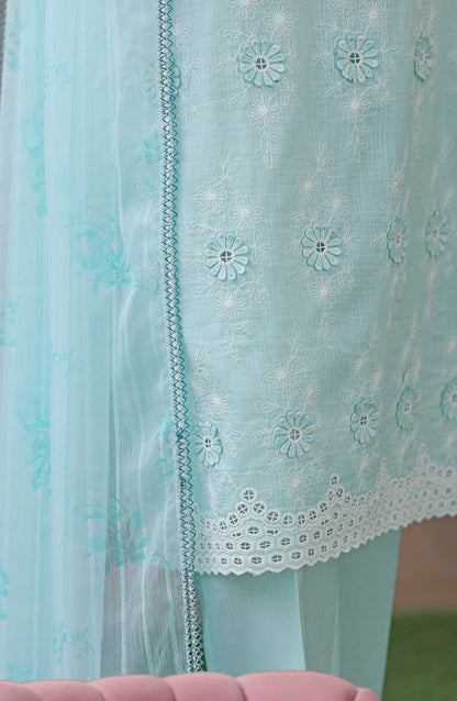 Dynasty by HZ Embroidered Lawn Unstitched 3 Piece Suit - D-08 - HZ26THR - Sky Blue - Summer Collection