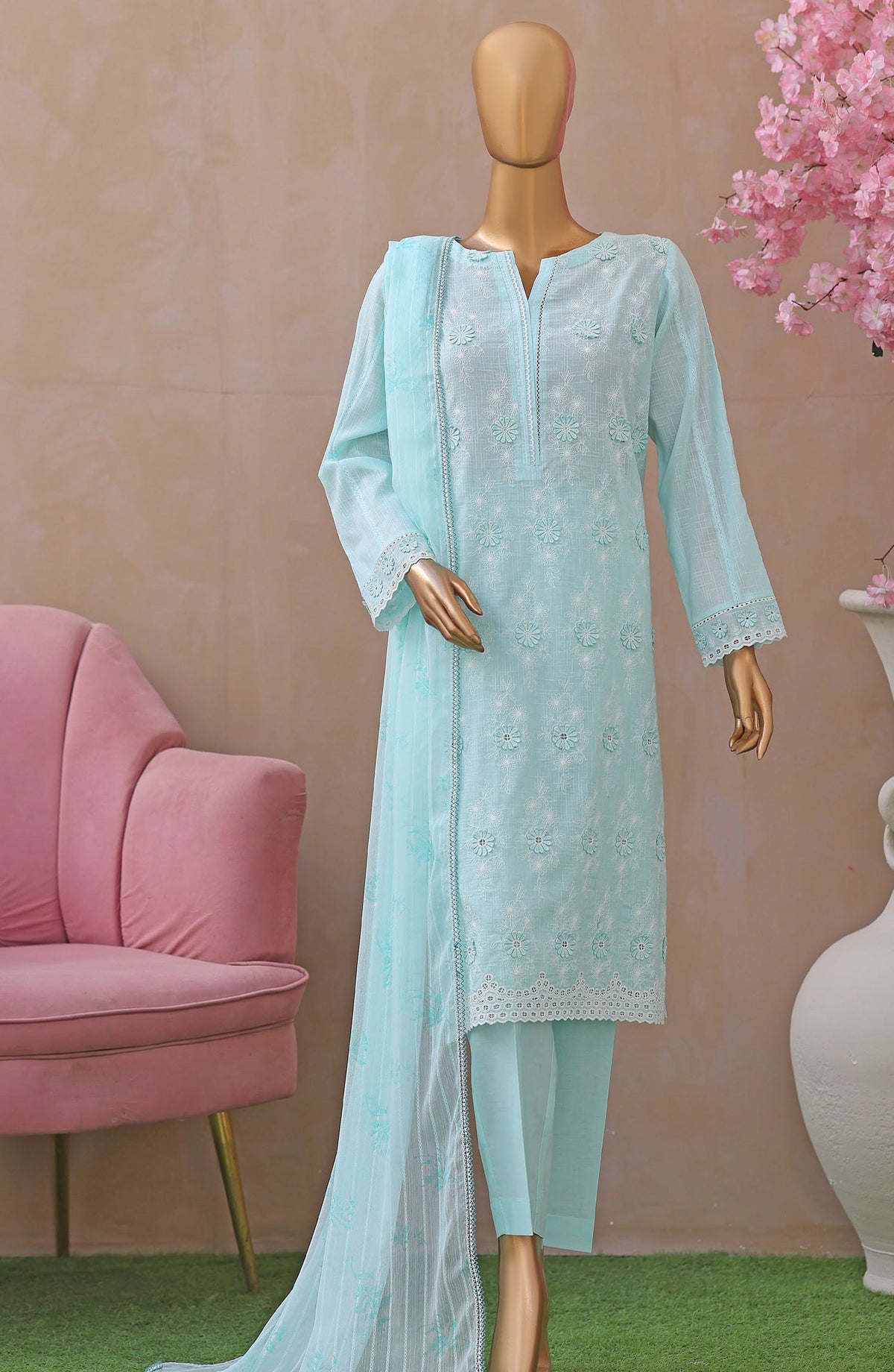 Dynasty by HZ Embroidered Lawn Unstitched 3 Piece Suit - D-08 - HZ26THR - Sky Blue - Summer Collection