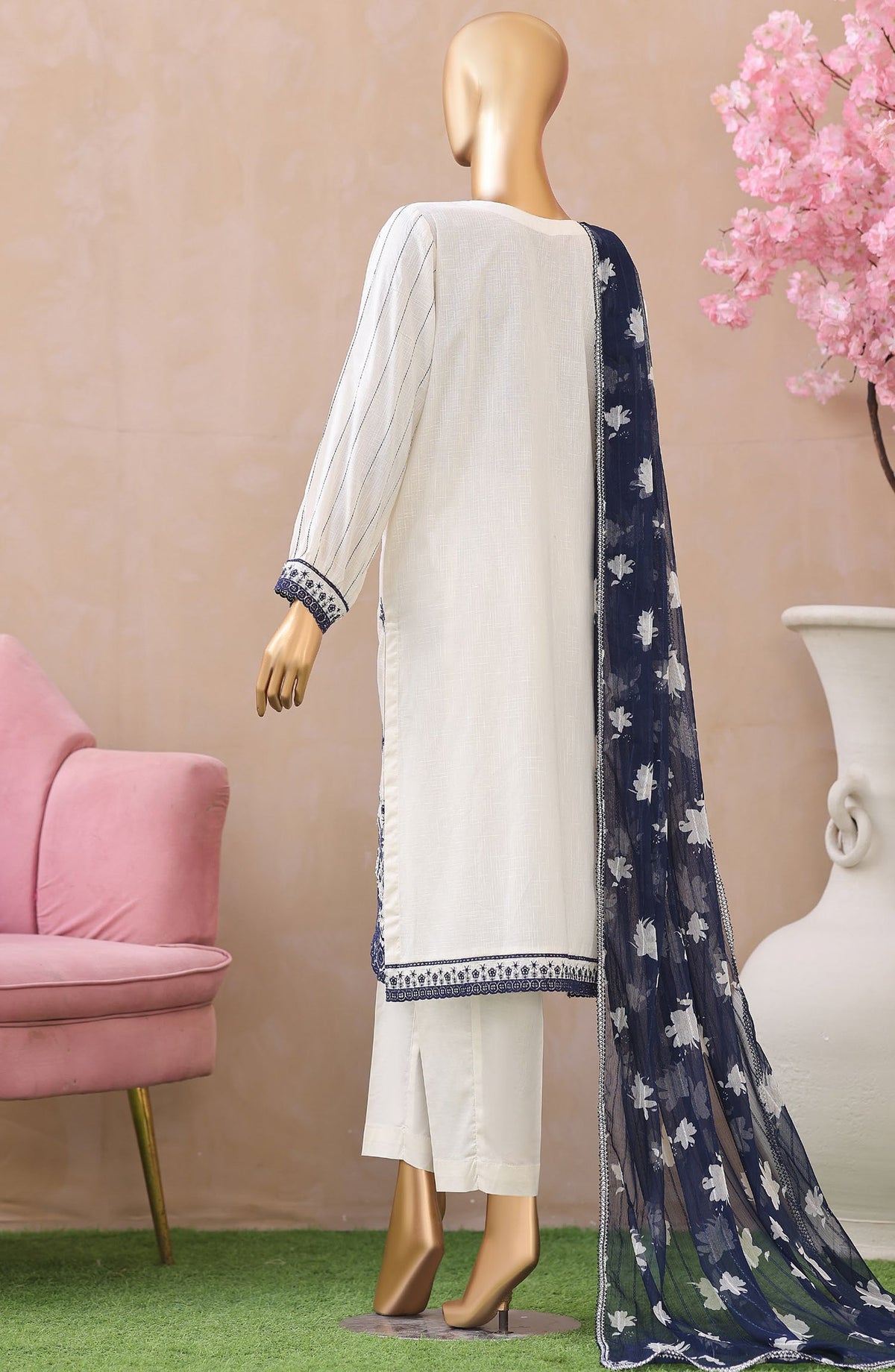 Dynasty by HZ Embroidered Lawn Unstitched 3 Piece Suit - D-03 - HZ26THR - White - Summer Collection