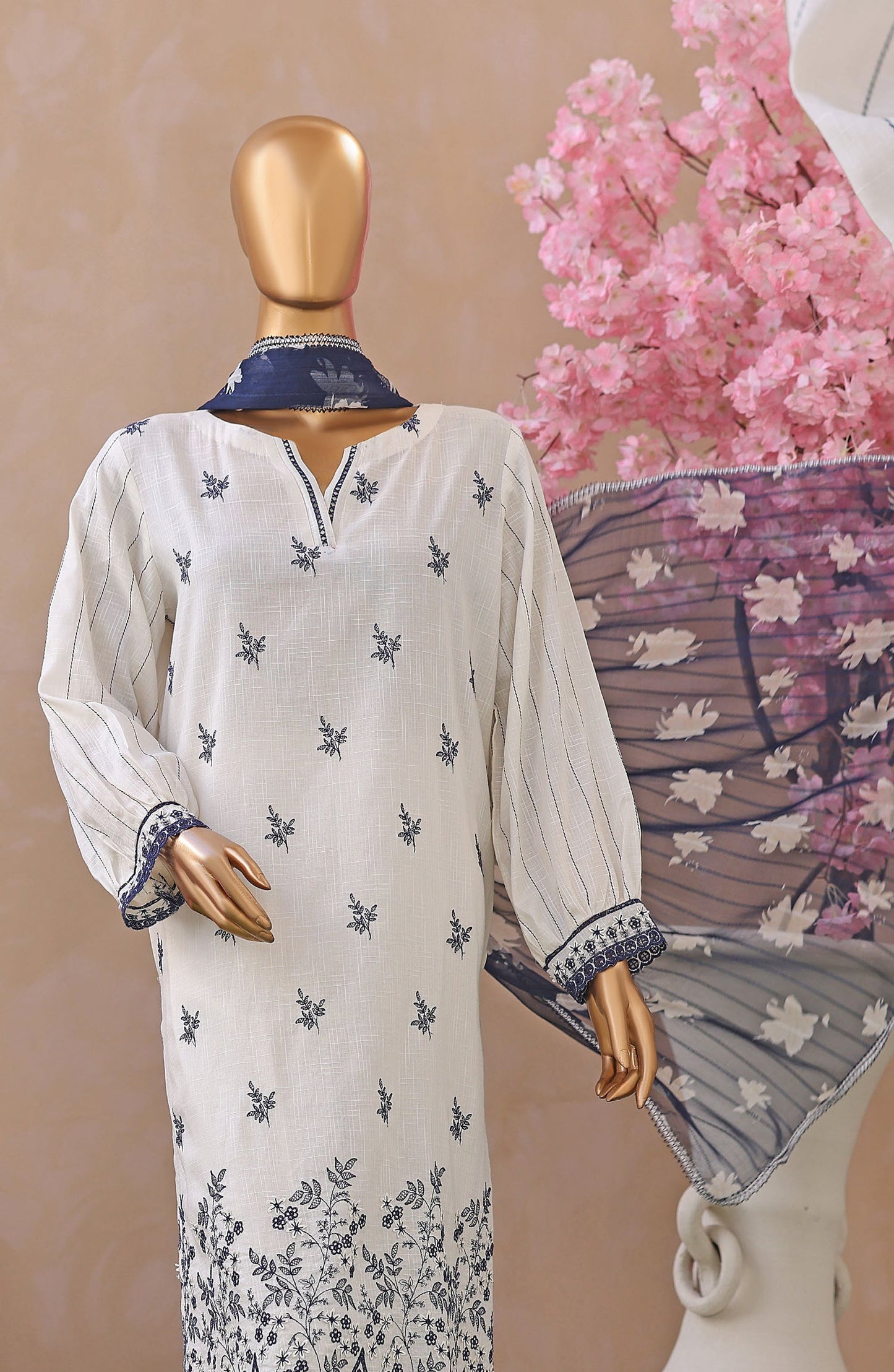 Dynasty by HZ Embroidered Lawn Unstitched 3 Piece Suit - D-03 - HZ26THR - White - Summer Collection