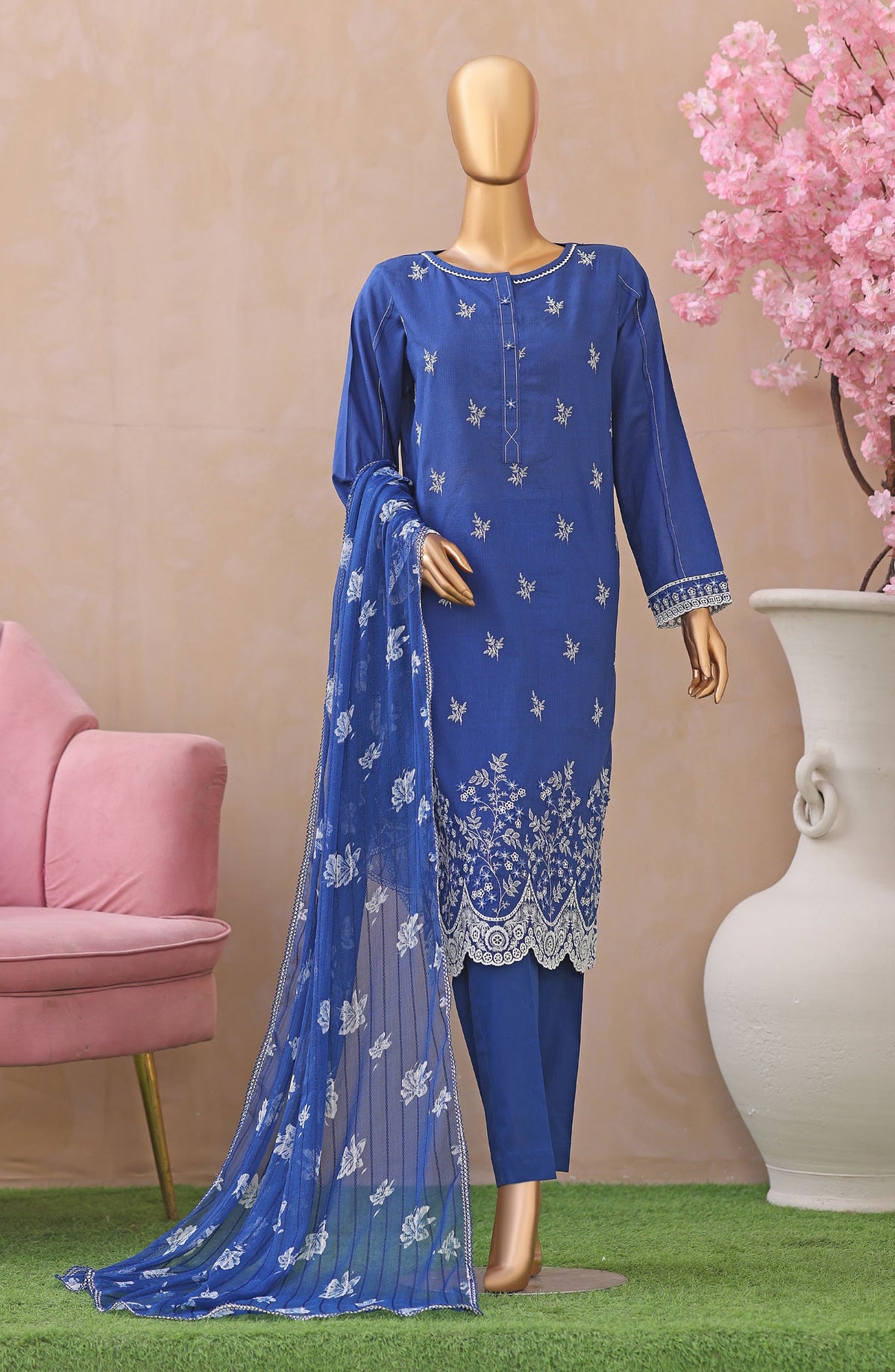 Dynasty by HZ Embroidered Lawn Unstitched 3 Piece Suit - D-01 - HZ26THR - Blue - Summer Collection