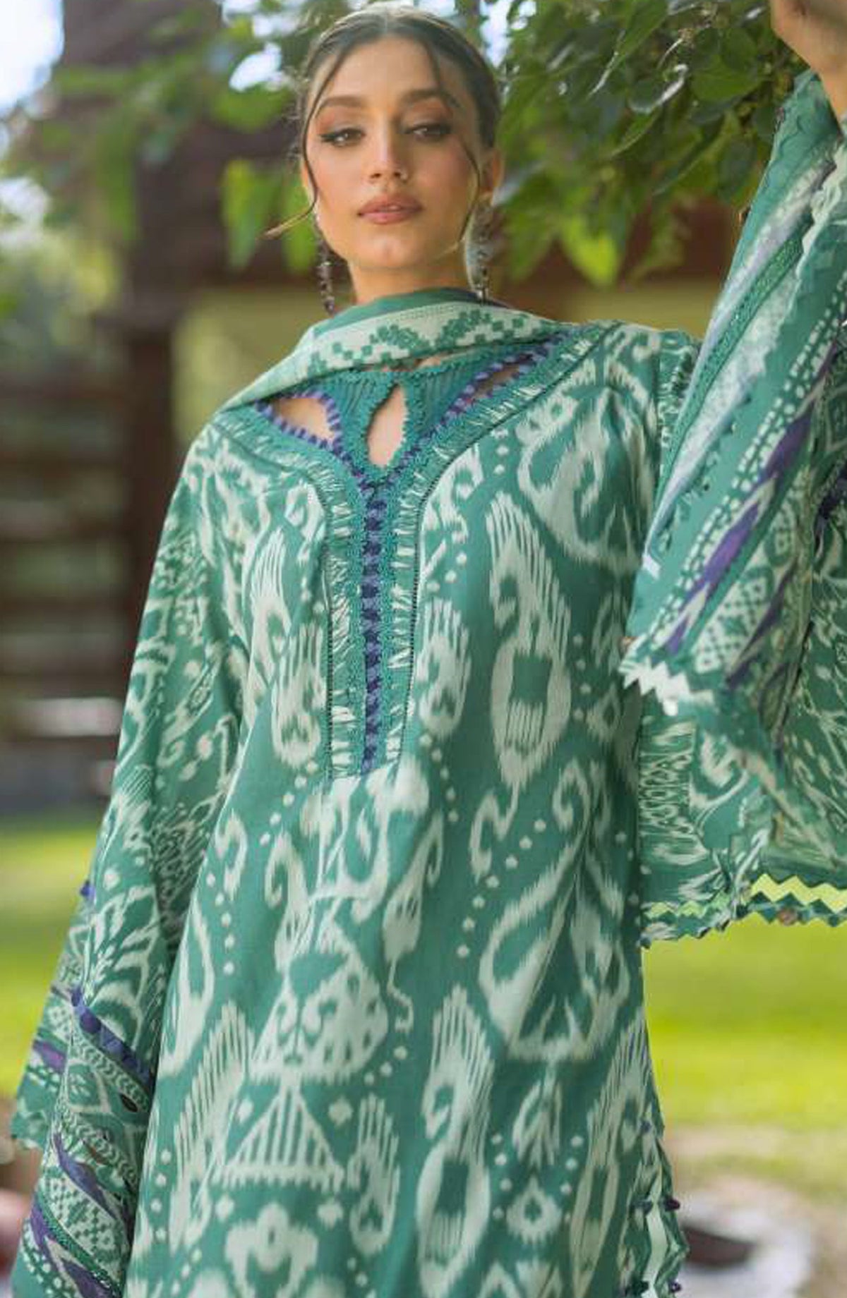 Elaf Bridgerton Printed Lawn Unstitched 3 Piece Suit - EPB-1A NIA MARE - EL26BRD - Green - Summer Collection