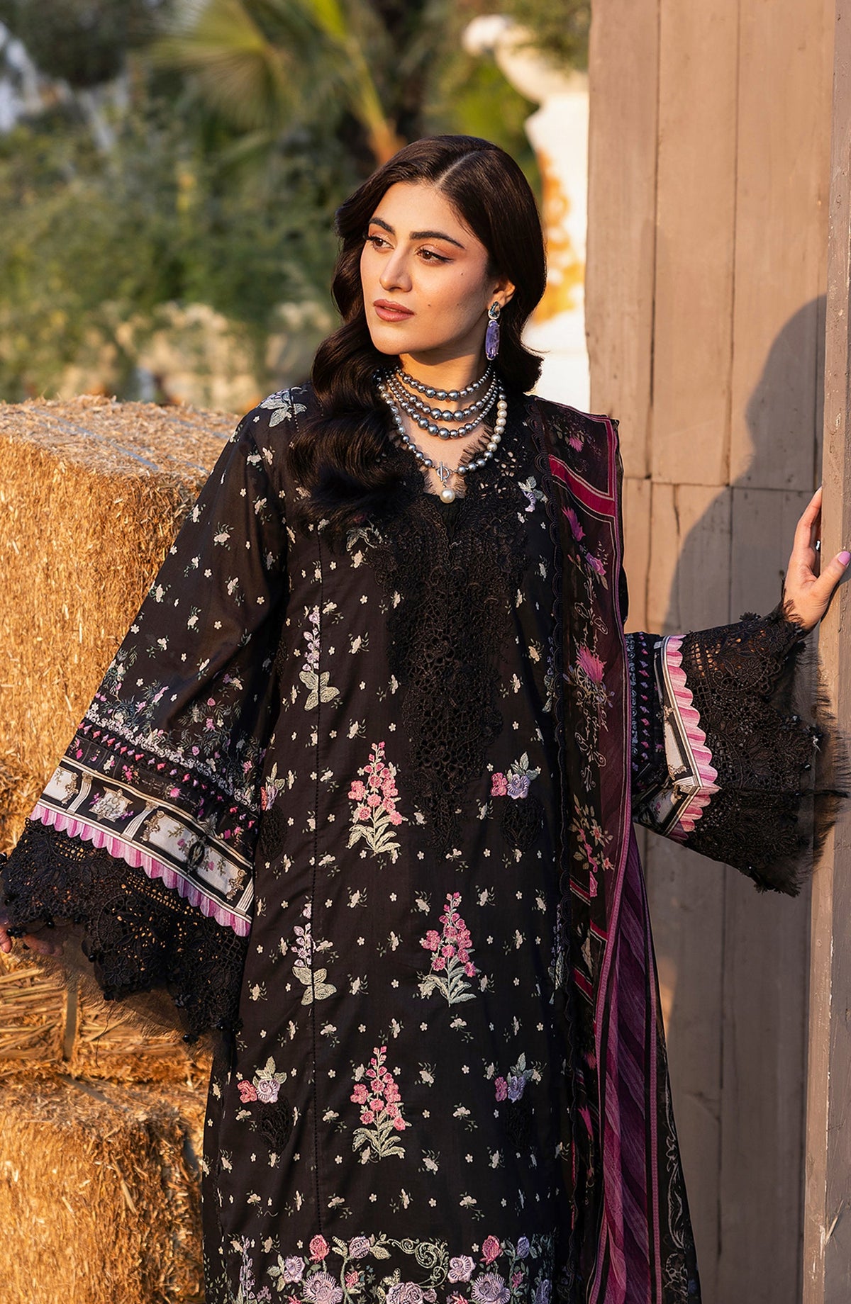 Elaf Embroidered Chikankari Lawn Unstitched 3 Piece Suit - ERC-7A Arzo - EL26CHK - Black - Summer Collection