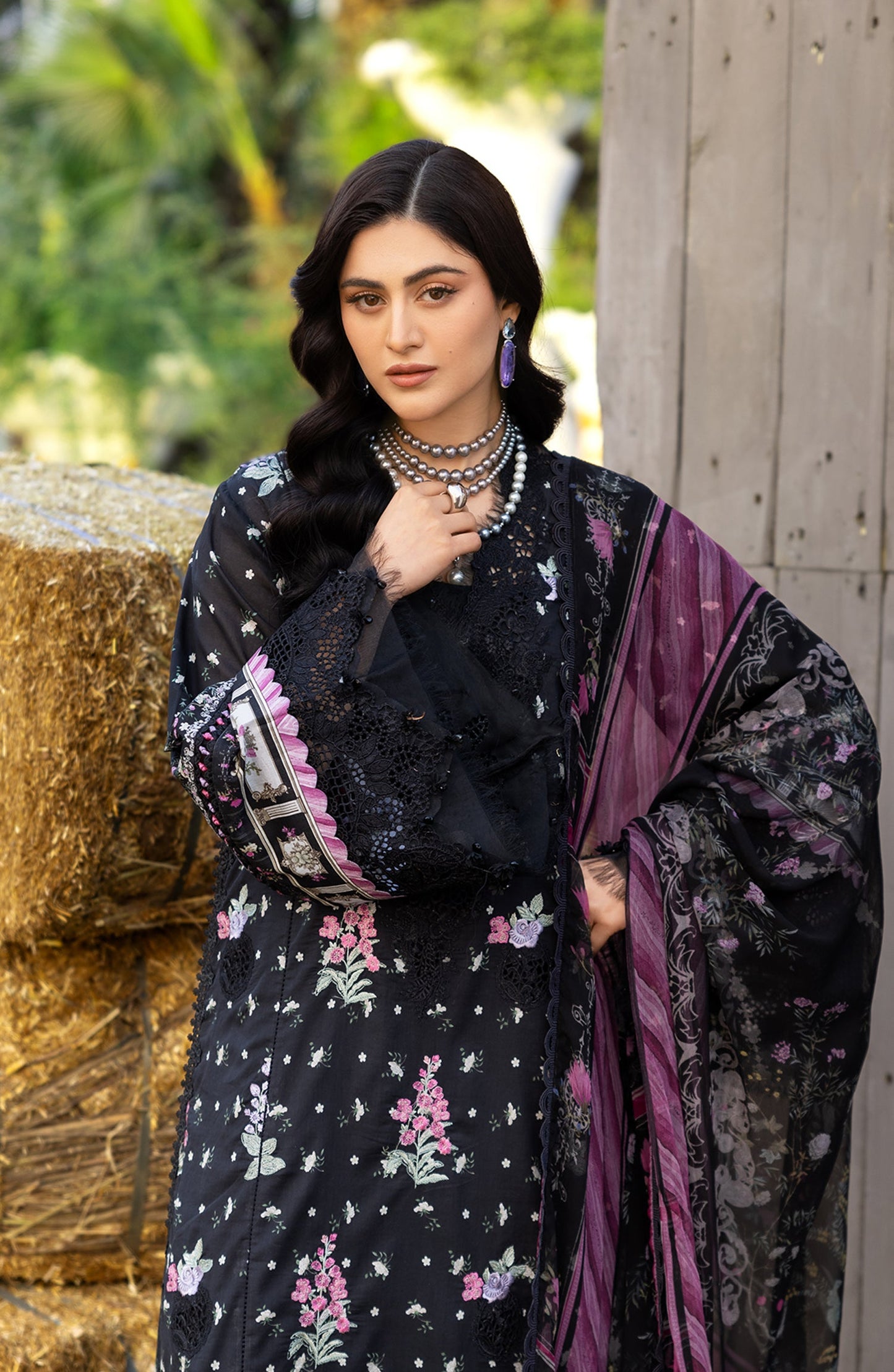 Elaf Embroidered Chikankari Lawn Unstitched 3 Piece Suit - ERC-7A Arzo - EL26CHK - Black - Summer Collection