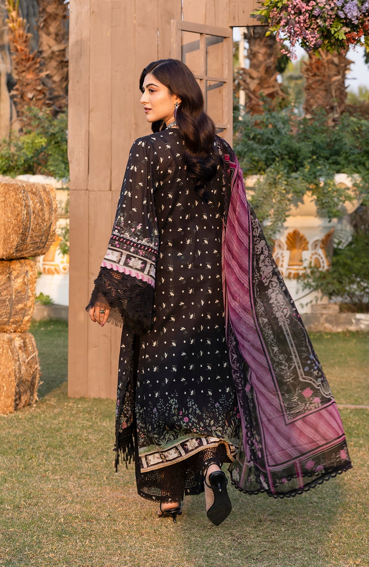 Elaf Embroidered Chikankari Lawn Unstitched 3 Piece Suit - ERC-7A Arzo - EL26CHK - Black - Summer Collection