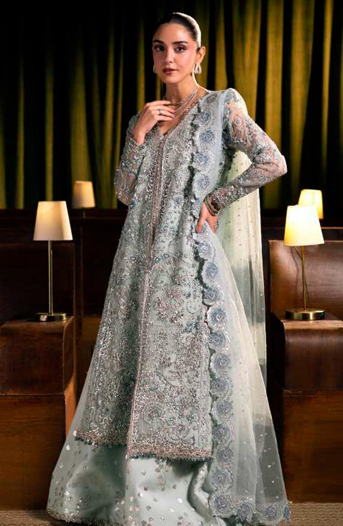 Elaf Serenade Embroidered Organza Unstitched 3 Piece Suit - EHM-04 - EL26SRN - Blue - Formal Collection