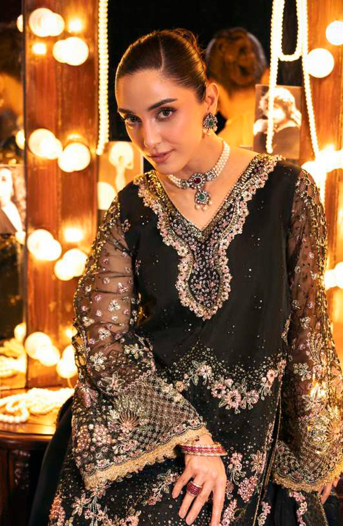 Elaf Serenade Embroidered Organza Unstitched 3 Piece Suit - EHM-05 - EL26SRN - Black - Formal Collection