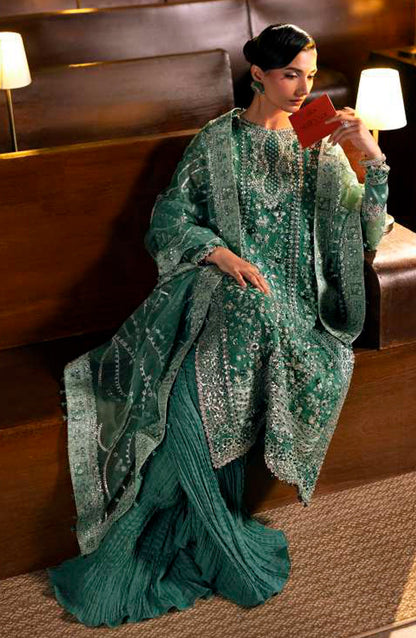 Elaf Serenade Embroidered Organza Unstitched 3 Piece Suit - EHM-10 - EL26SRN - Green - Formal Collection