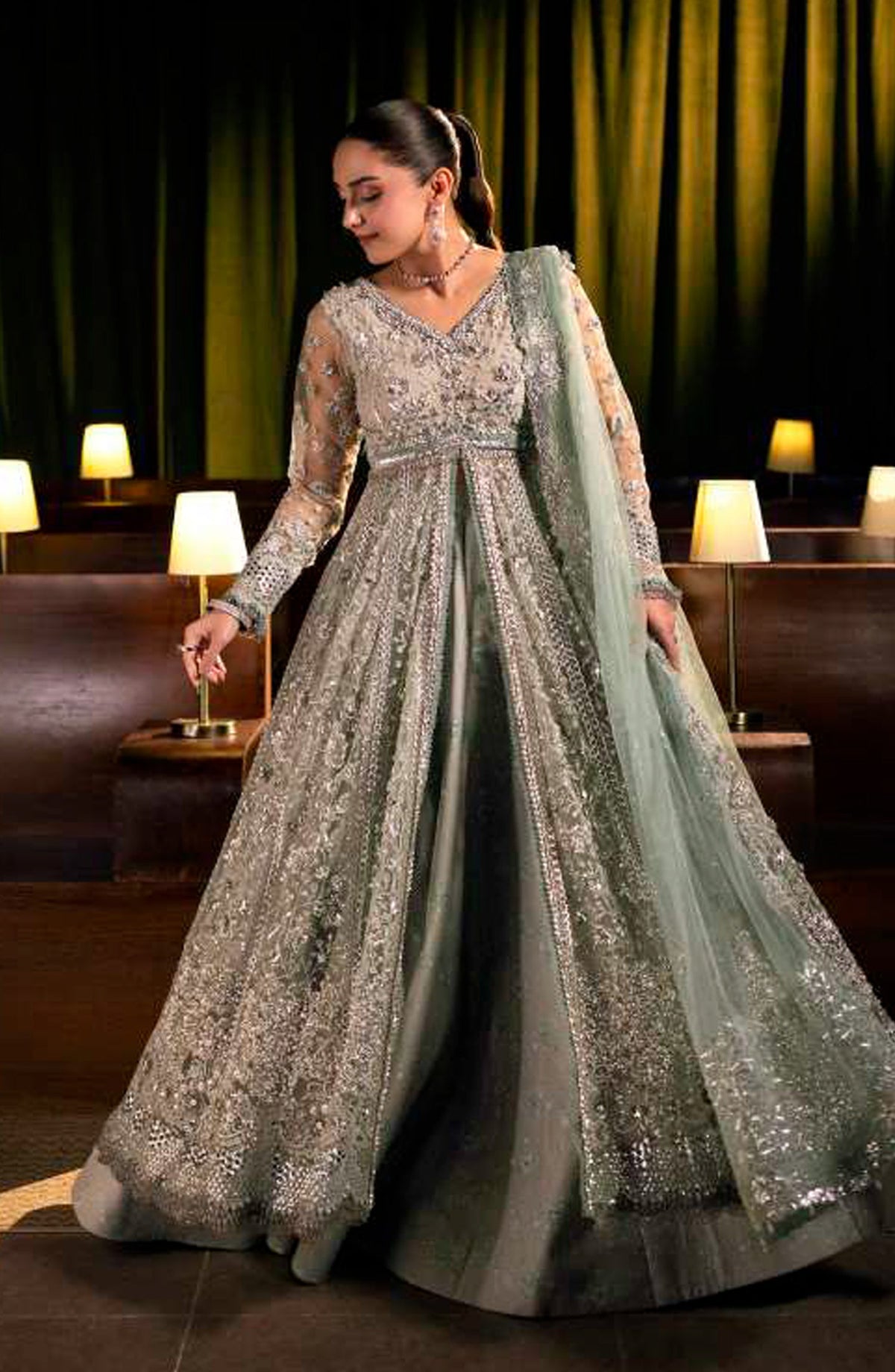Elaf Serenade Embroidered Poly Net Unstitched 3 Piece Suit - EHM-06 - EL26SRN - Silver - Formal Collection