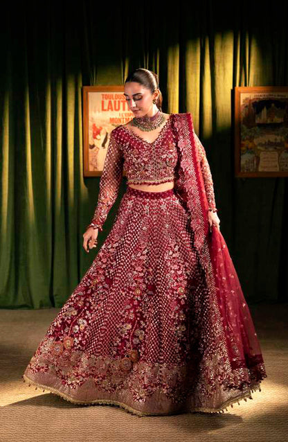 Elaf Serenade Embroidered Poly Net Unstitched 3 Piece Suit - EHM-07 - EL26SRN - Red - Formal Collection