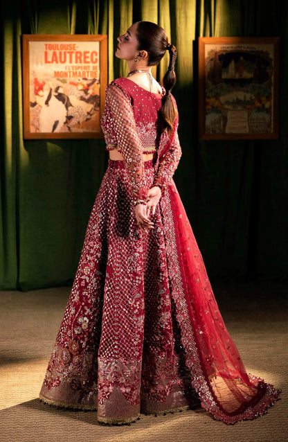 Elaf Serenade Embroidered Poly Net Unstitched 3 Piece Suit - EHM-07 - EL26SRN - Red - Formal Collection