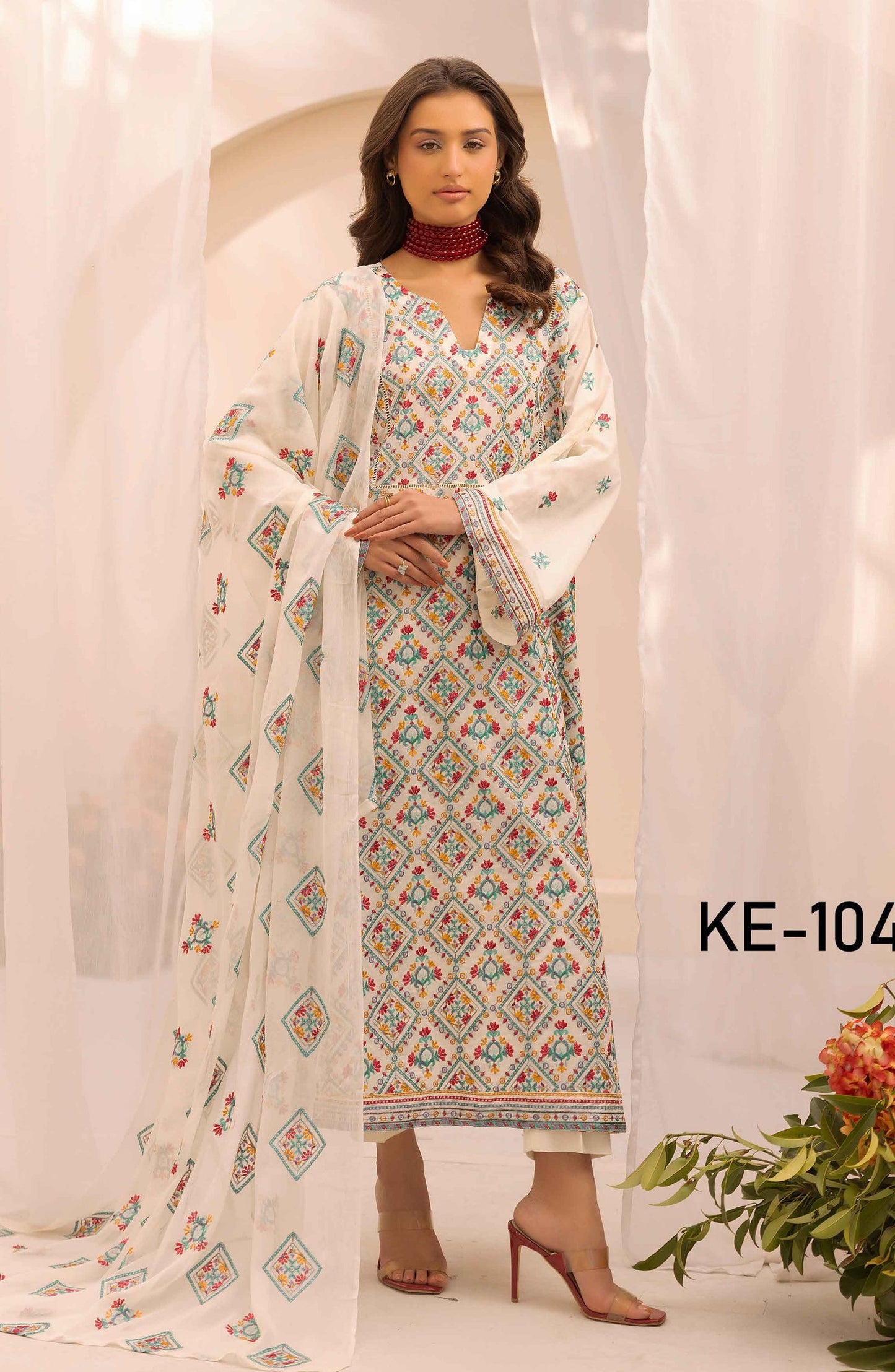 Elegance Khoobsurat by Al Karim Embroidered Lawn Unstitched 3 Piece Suit - KE-104 - AK26EGN - White - Summer Collection
