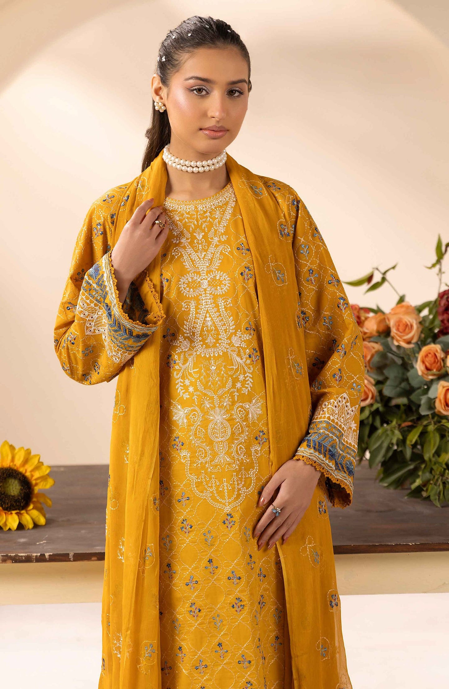 Elegance Khoobsurat by Al Karim Embroidered Lawn Unstitched 3 Piece Suit - KE-102 - AK26EGN - Mustard - Summer Collection