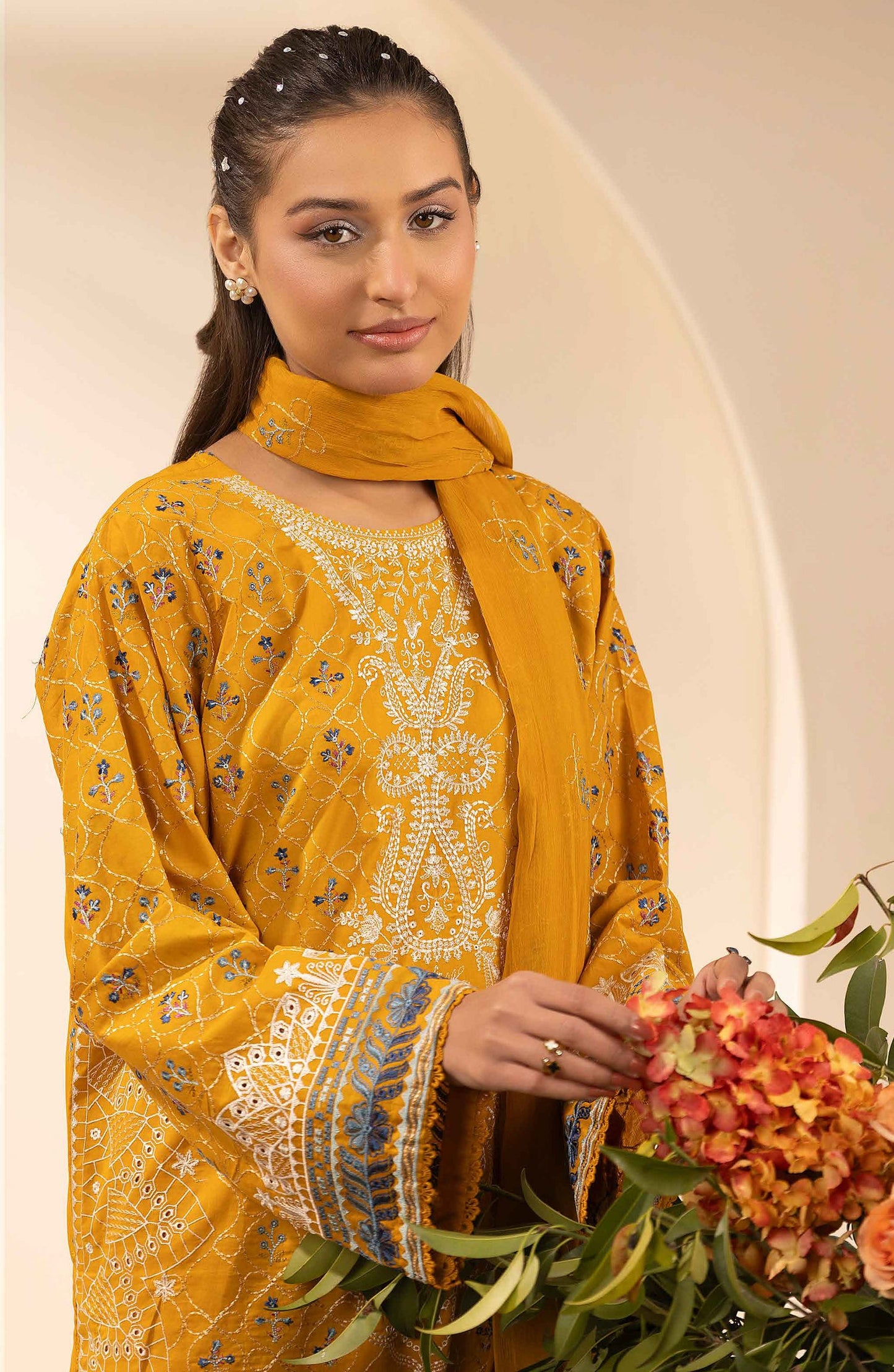 Elegance Khoobsurat by Al Karim Embroidered Lawn Unstitched 3 Piece Suit - KE-102 - AK26EGN - Mustard - Summer Collection